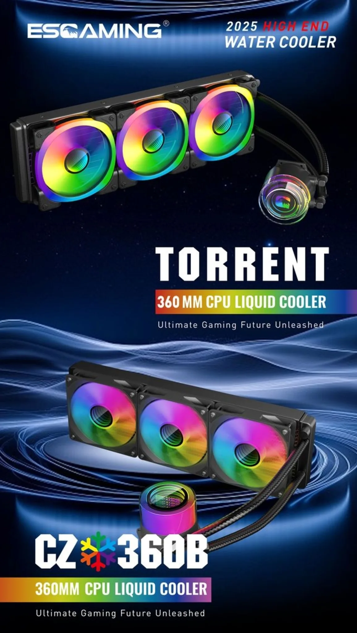 Imagen 1 de VENTILADOR CPU WATER COOLER CZ-360B-BK ARGB 360 ESGAMING