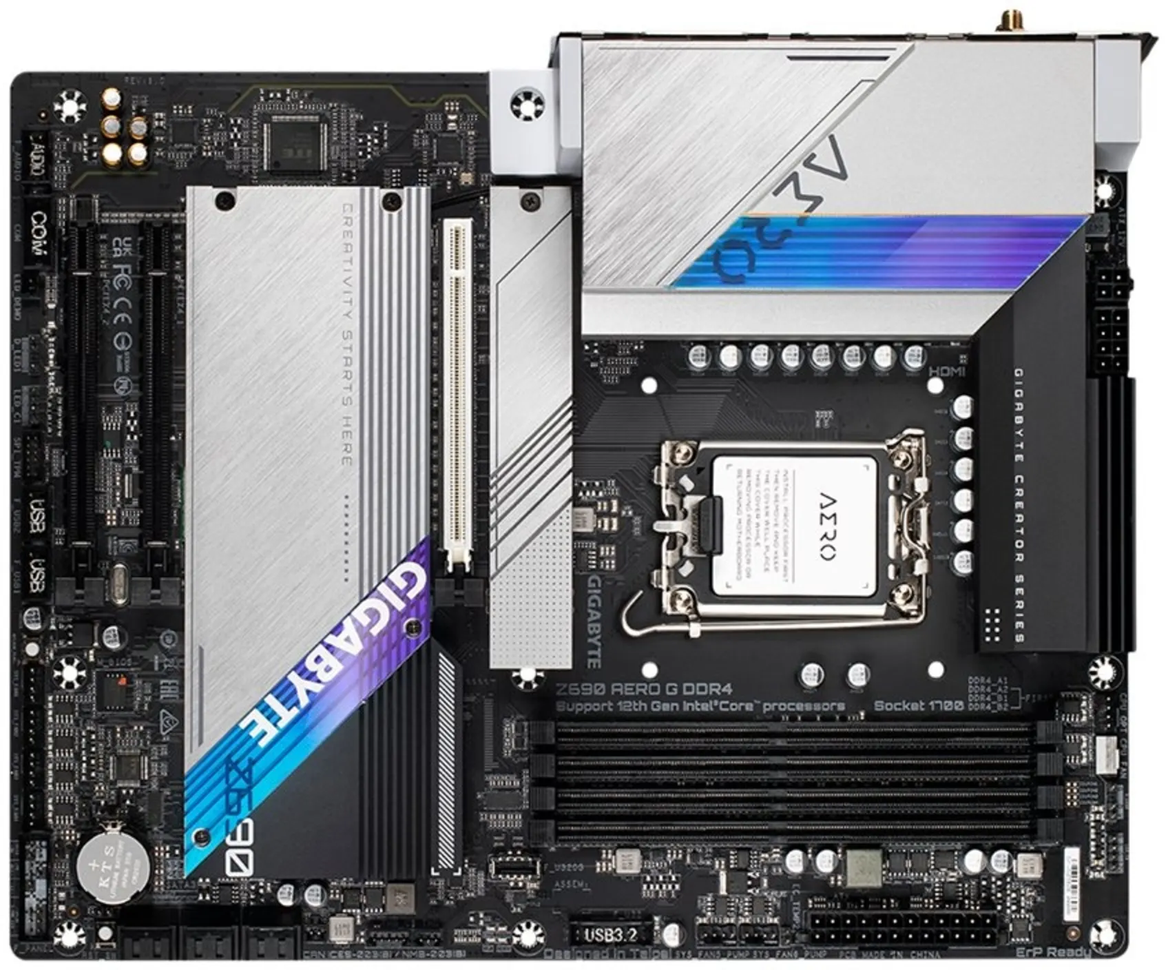 Imagen 3 de Gigabyte Z690 AERO G - 1.0 - placa base - ATX - Socket LGA1700 - Z690 Chipset - USB-C Gen1, USB 3.2 Gen 1, USB 3.2 Gen 2, USB-C Gen 2x2 - 2.5 Gigabit LAN, Wi-Fi 6, Bluetooth - Tarjeta gráfica (CPU necesaria) - HD Audio (8-canales)