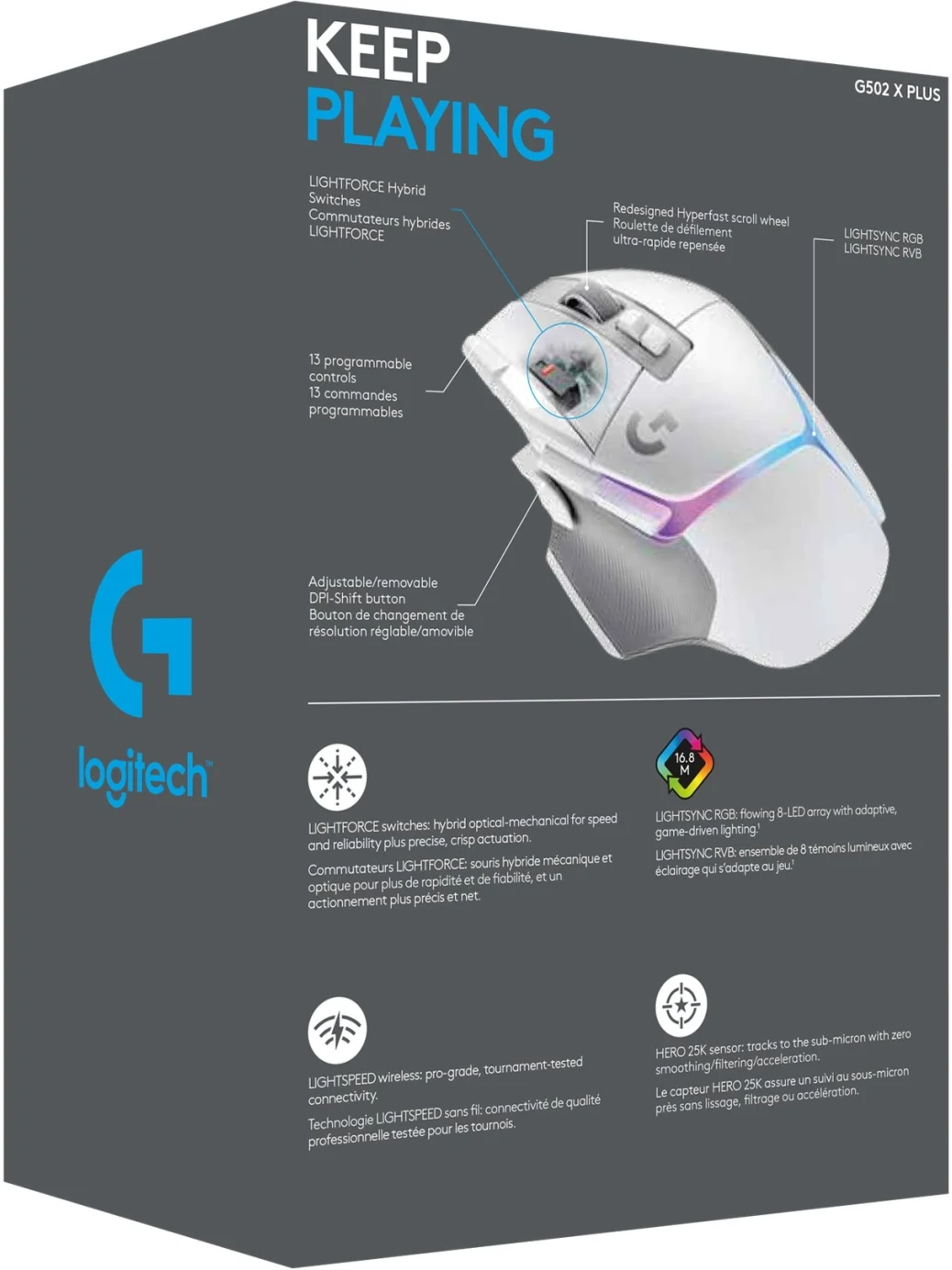 Imagen 8 de Mouse Gamer Logitech G502 X Plus Color Blanco Inalámbrico con Receptor RGB