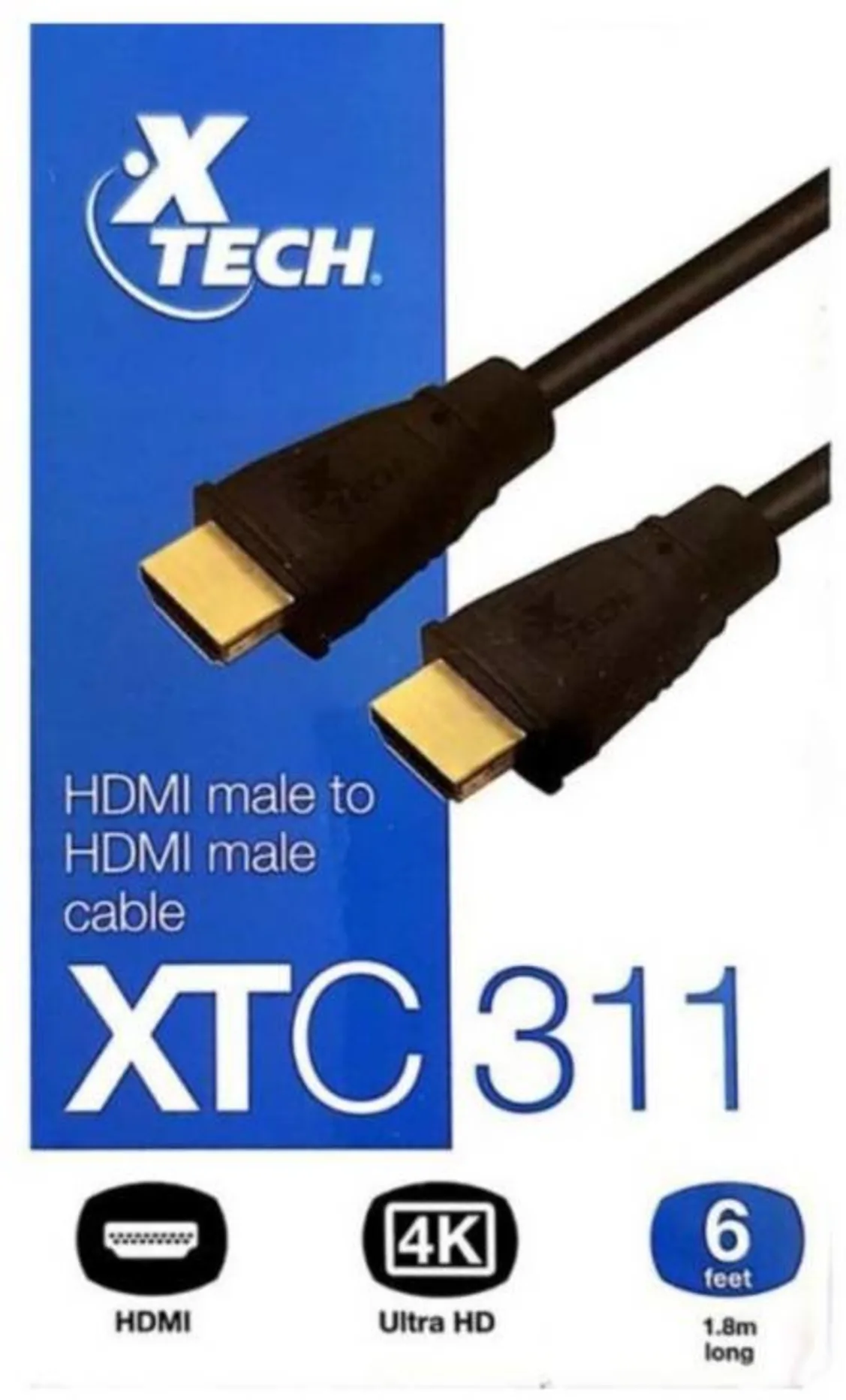 Imagen 2 de Cable HDMI M/M H/3840x2160 30AWG Longitud 1.8 metros Negro - XTech