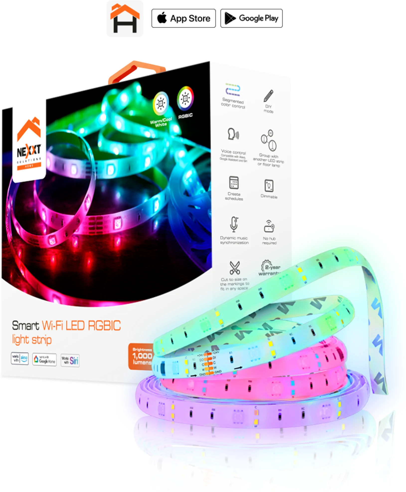 Imagen 0 de Cinta LED Smart Nexxt NHB-S613, RGBIC LED Strip 5m Smart Home