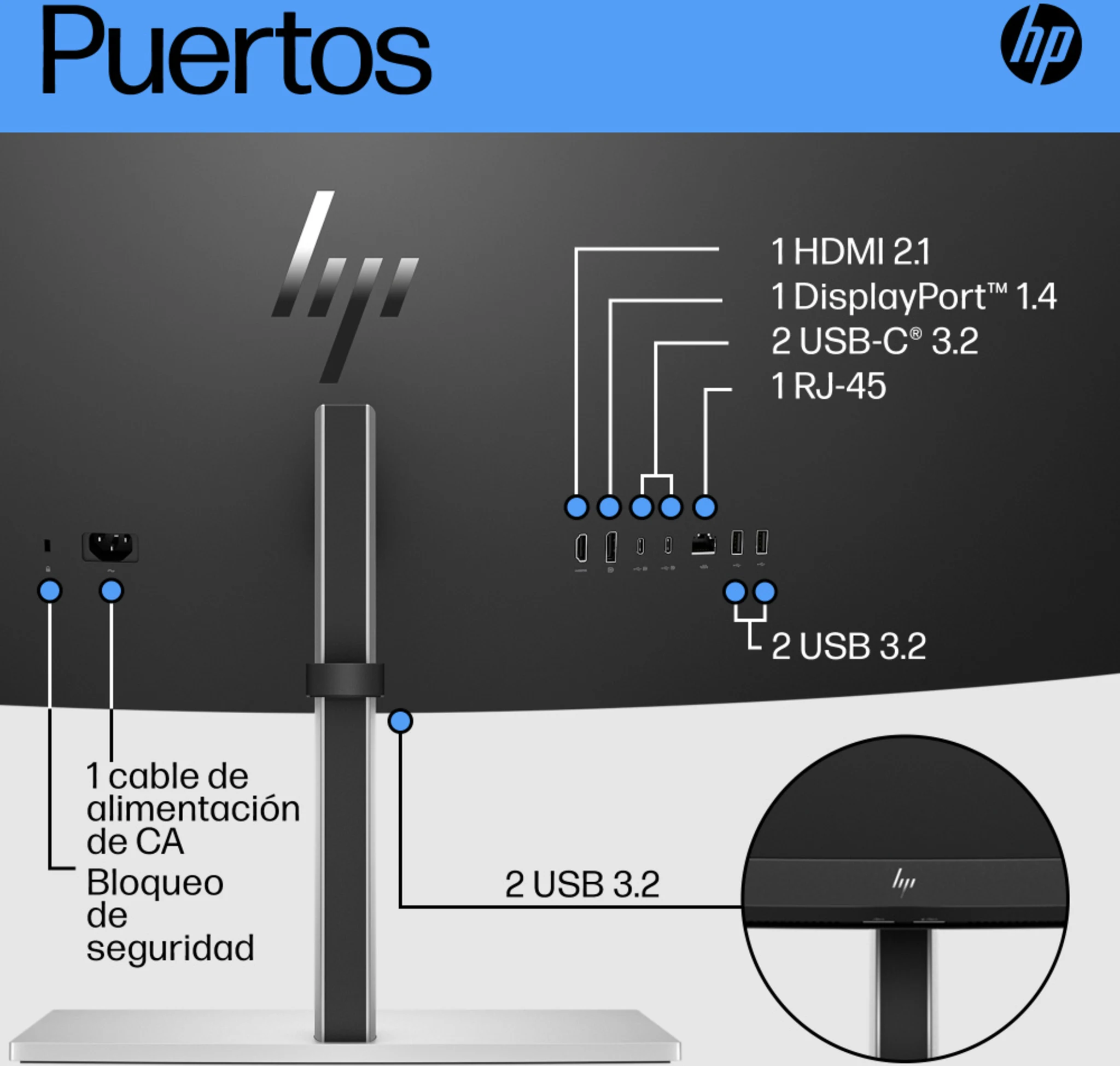 Imagen 8 de Monitor Curvo HP E45C G5 45" VA DQHD 5120*1440 DP HDMI USB-C LAN 3 ms GtG