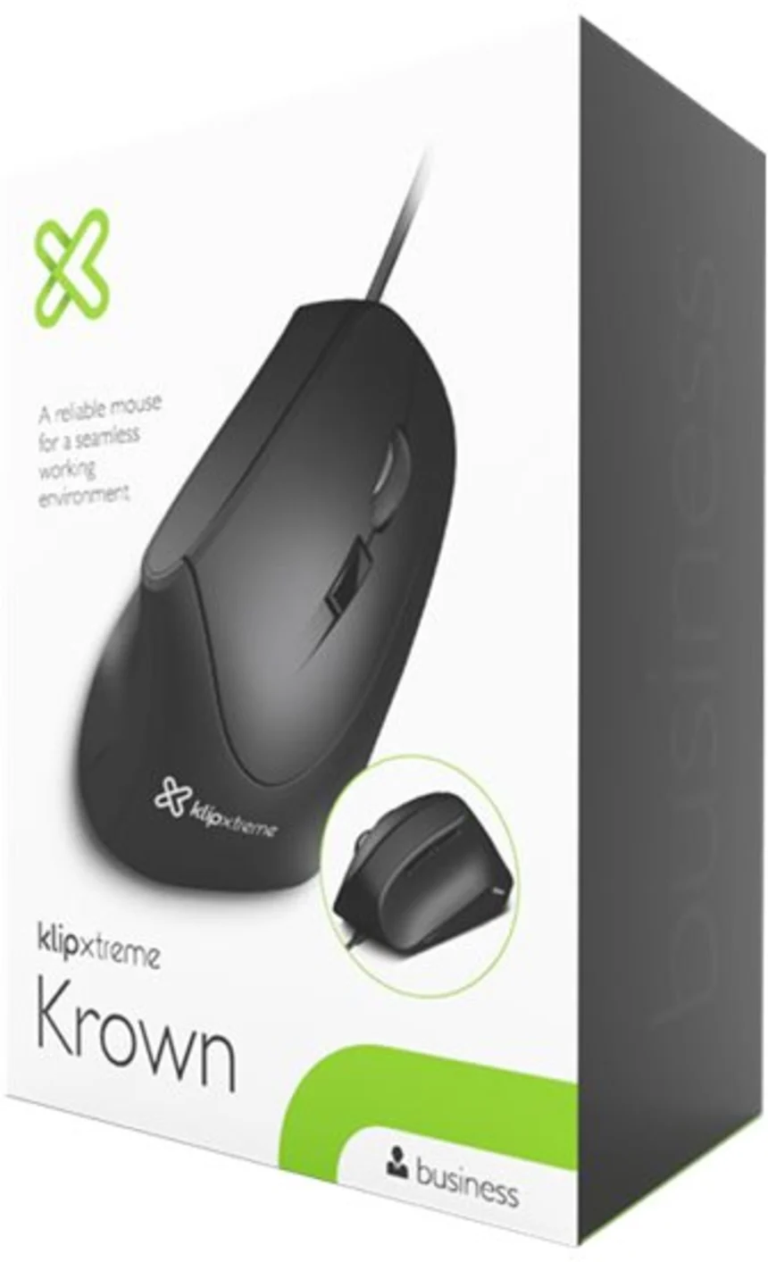 Imagen 10 de Mouse Ergonómico Alámbrico KlipX KMO-506 Óptico 1600dpi 6 Botones USB Negro