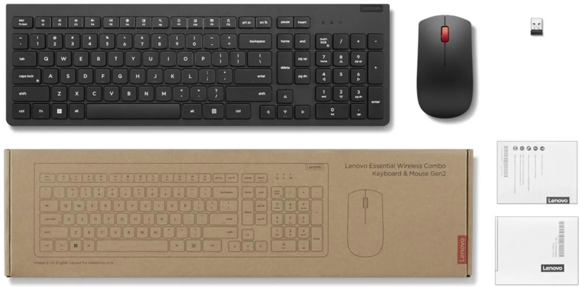Imagen 0 de Kit Teclado Mouse Inalámbrico Lenovo Essential, 2,4Ghz USB Español Color Negro