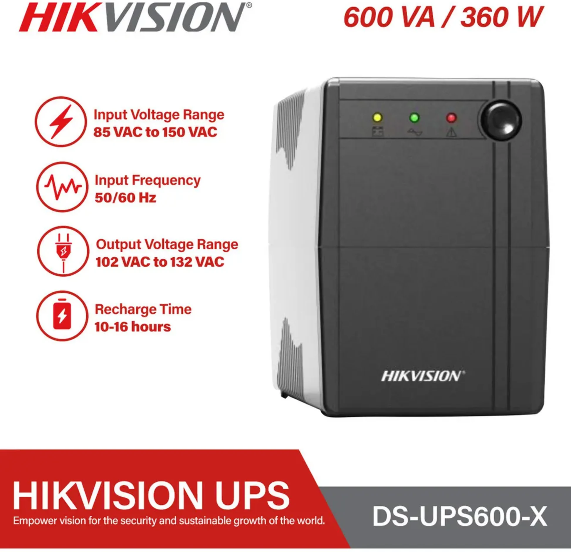 Imagen 4 de UPS Hikvision DS-UPS600, 600VA 360W Protección Integral, Carga Rápida