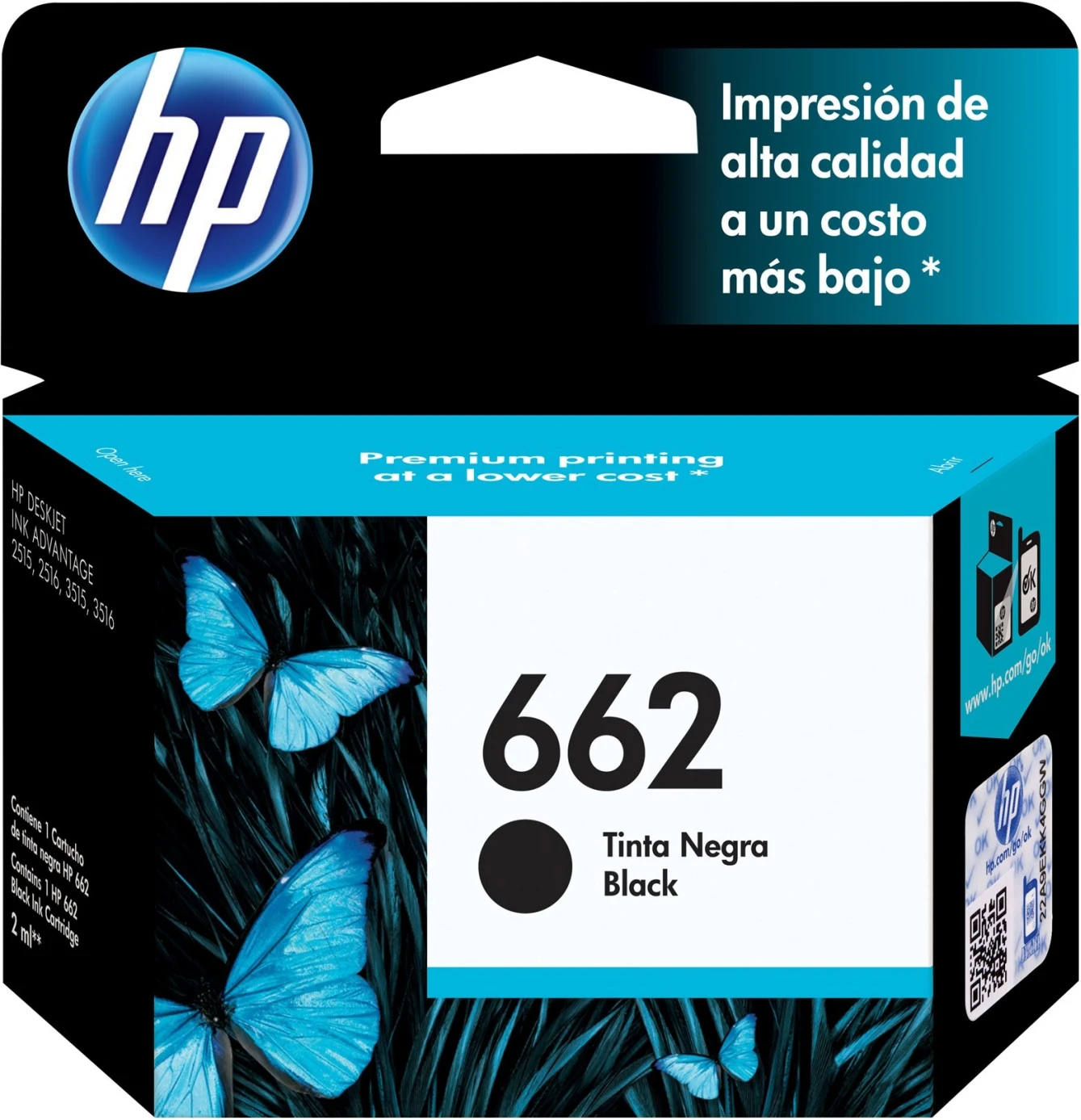 Imagen 6 de Cartridge HP 662 Negro Tinta para Imp DeskJet 1015/1515/2510/2645, 120 Pág. 2ml