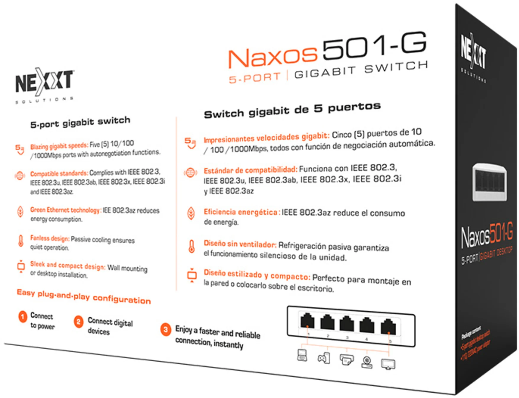 Imagen 5 de Switch Nexxt NSW-N501G, 5 Puertos Gigabit Ethernet 1Gbps 110/220V
