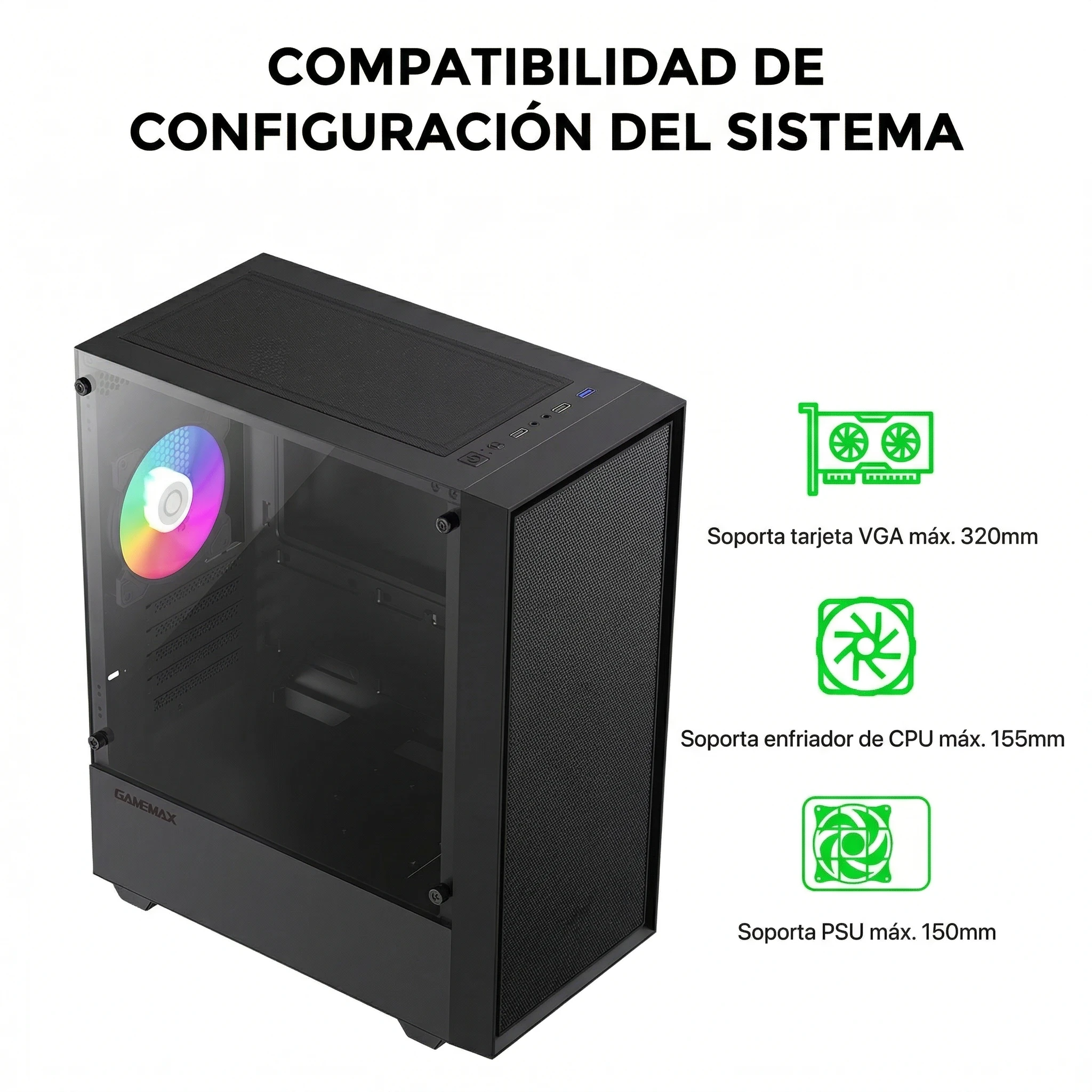 Imagen 2 de Gabinete Gamemax Storm Black mATX, Vidrio Lateral 2*USB2.0 1*USB2.0 1*FAN, Negro