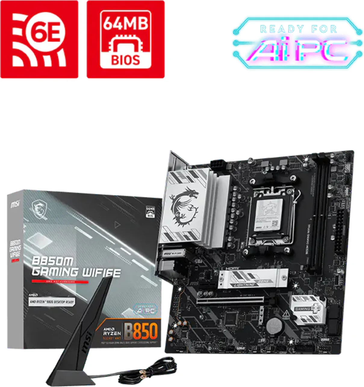 Imagen 0 de Tarjeta Madre MSI B850M GAMING WIFI6E AM5 2*DDR5 LAN 2.5G WIFI6E mATX