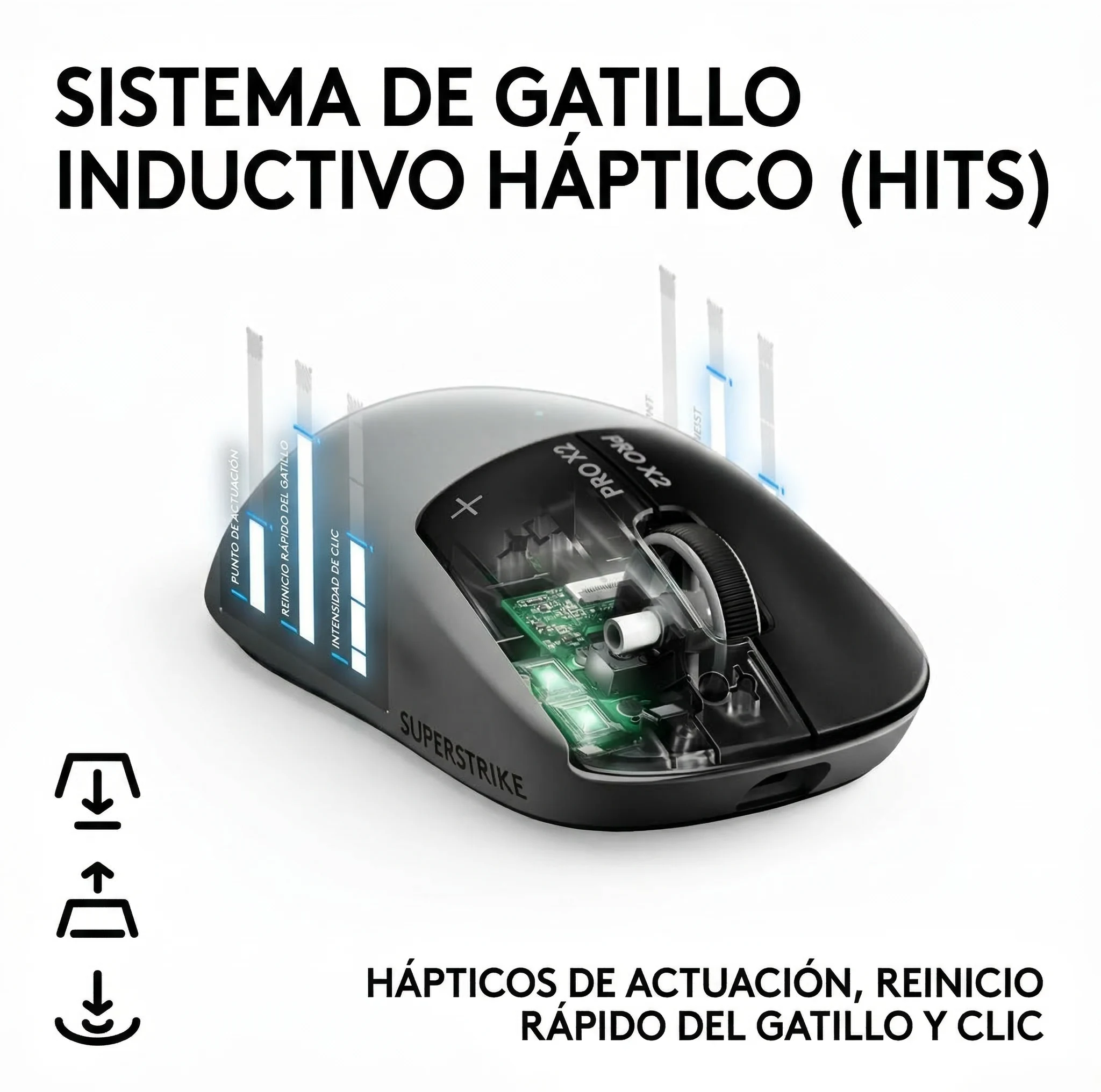 Imagen 1 de Mouse Gamer Inalámbrico Logitech PRO X2 SUPERSTRIKE Óptico 44000dpi Blanco/Negro