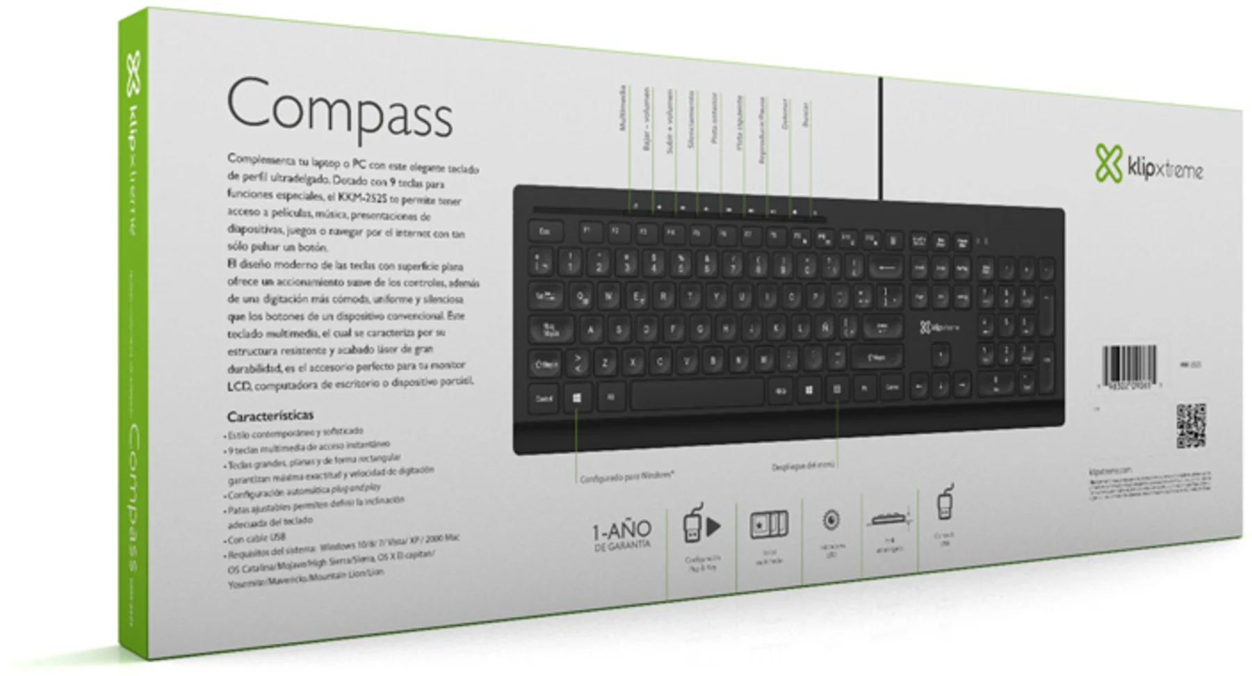 Imagen 6 de Teclado Alámbrico KlipX KKM-252S, Español USB 2.0 Teclas Multimedia Color negro