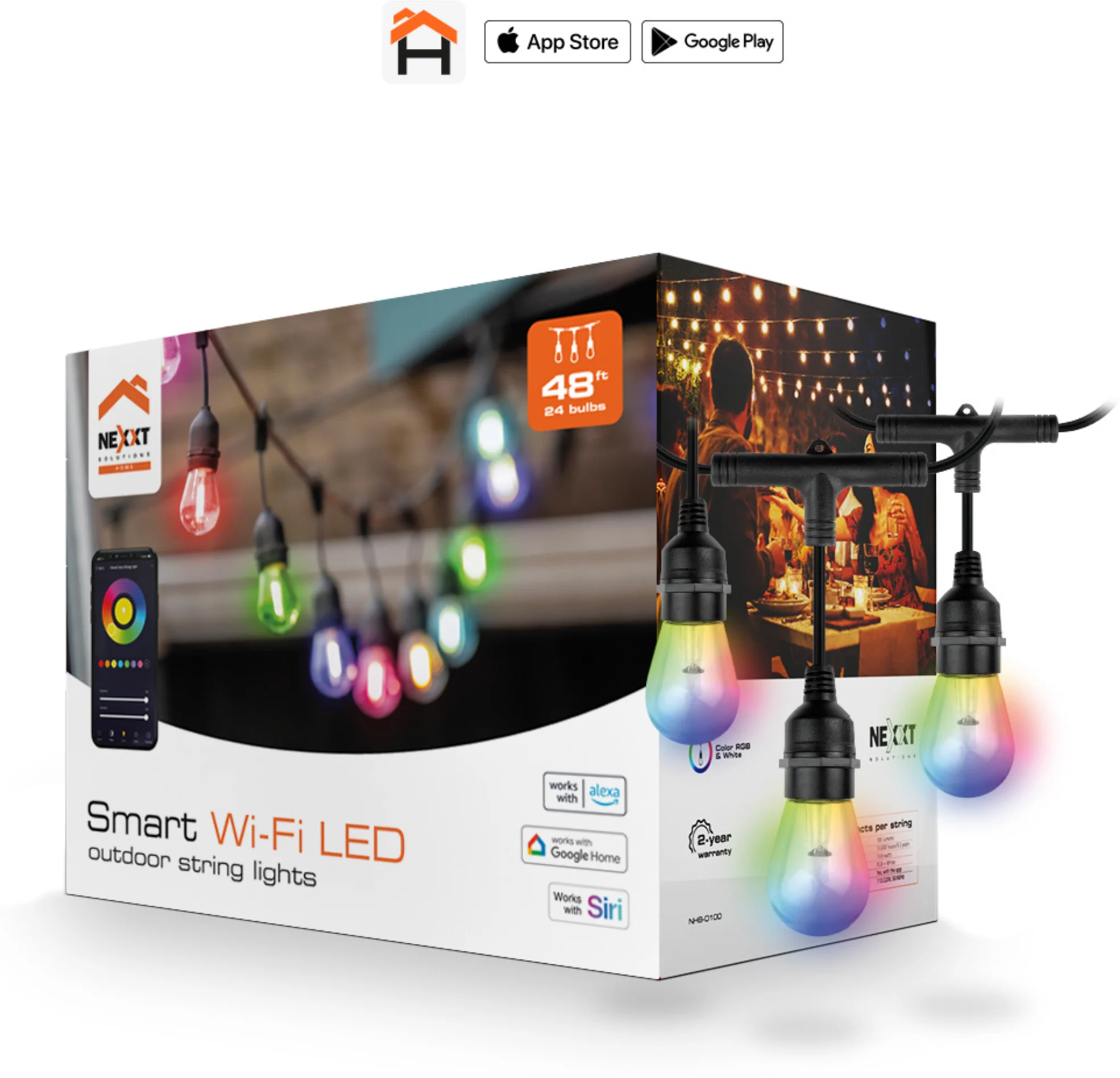 Imagen 5 de Guirnalda de luces Smart Nexxt NHB-O100, RGB 24 Ampolletas 48ft Smart Home