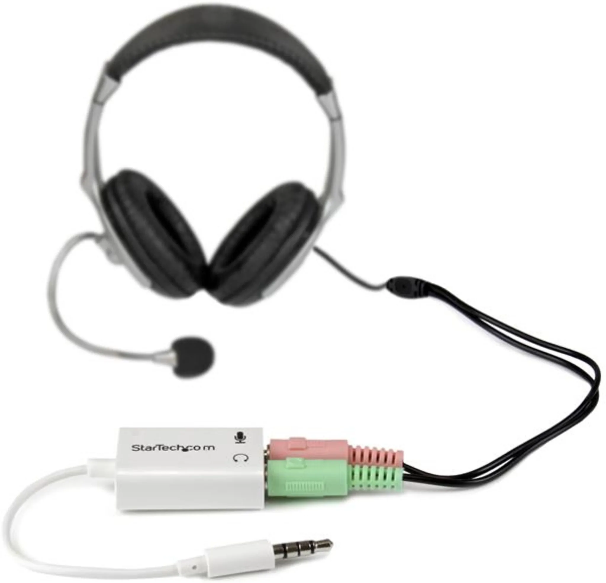Imagen 2 de Adaptador de Audio StarTech Mini Jack 4 pin Macho a 2x 3 pin Hembra Jack/Mic