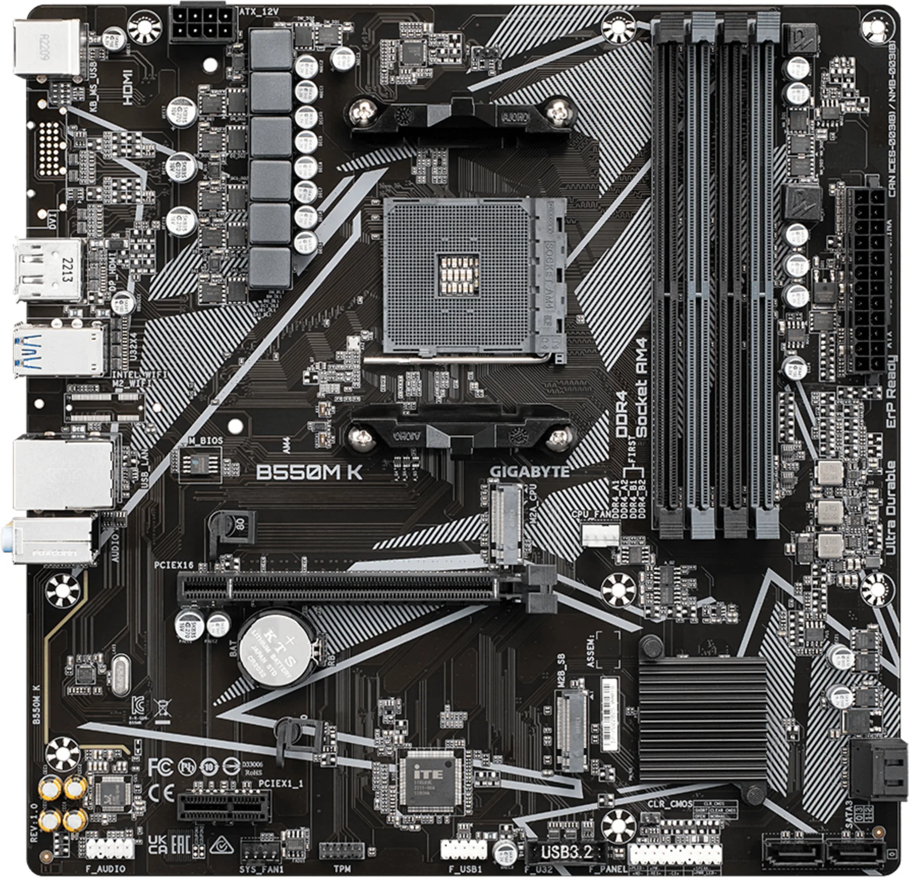 Imagen 1 de Tarjeta Madre Gigabyte B550M K R1.0 AMD Skt AM4 microATX 4*DDR4 2*M.2 DP HDMI 