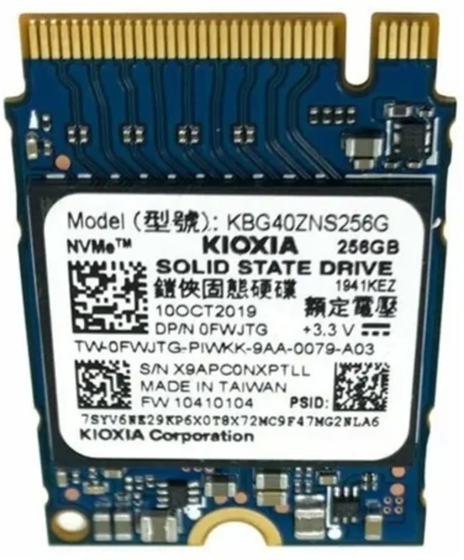 Imagen 0 de Unidad SSD Kioxia BG4 256GB M.2 22*30 PCIe3x4 NVMe Lect 2200MB/s Esc 1400MB/s