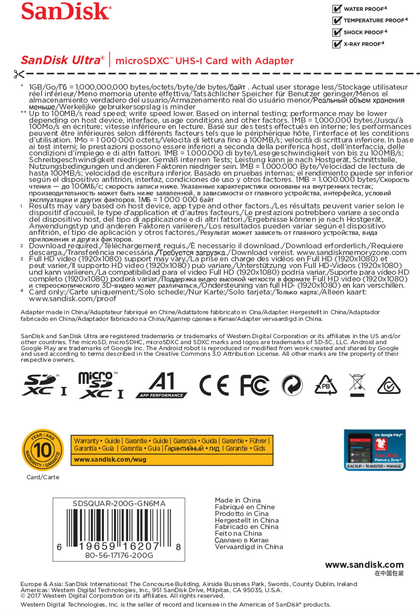 Imagen 1 de Memoria MicroSDXC 200GB SanDisk Ultra UHS-I CL10 U1 Lectura 100Mb/s con Adapt.