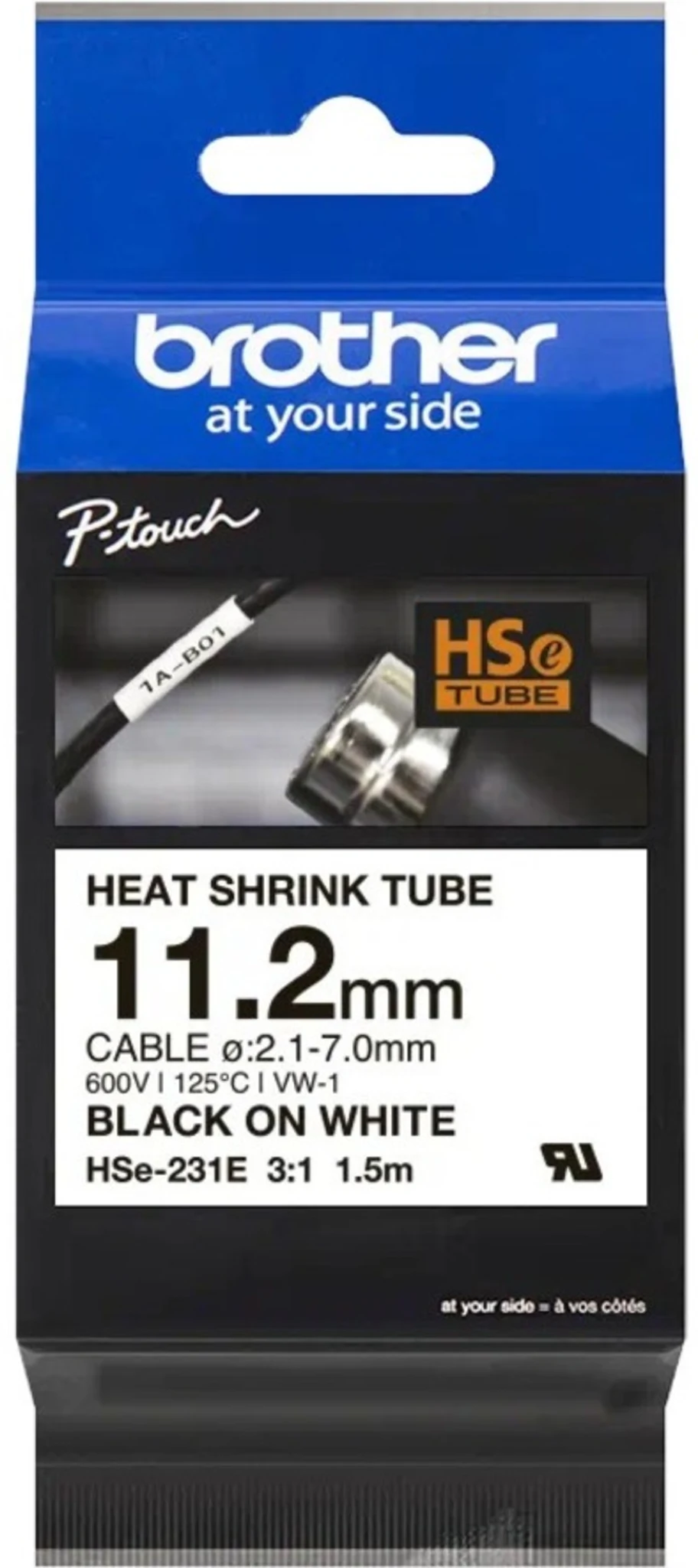 Imagen 0 de Termorretractil Brother HSE231E, 11.2mm*1.5mts Negro sobre Blanco