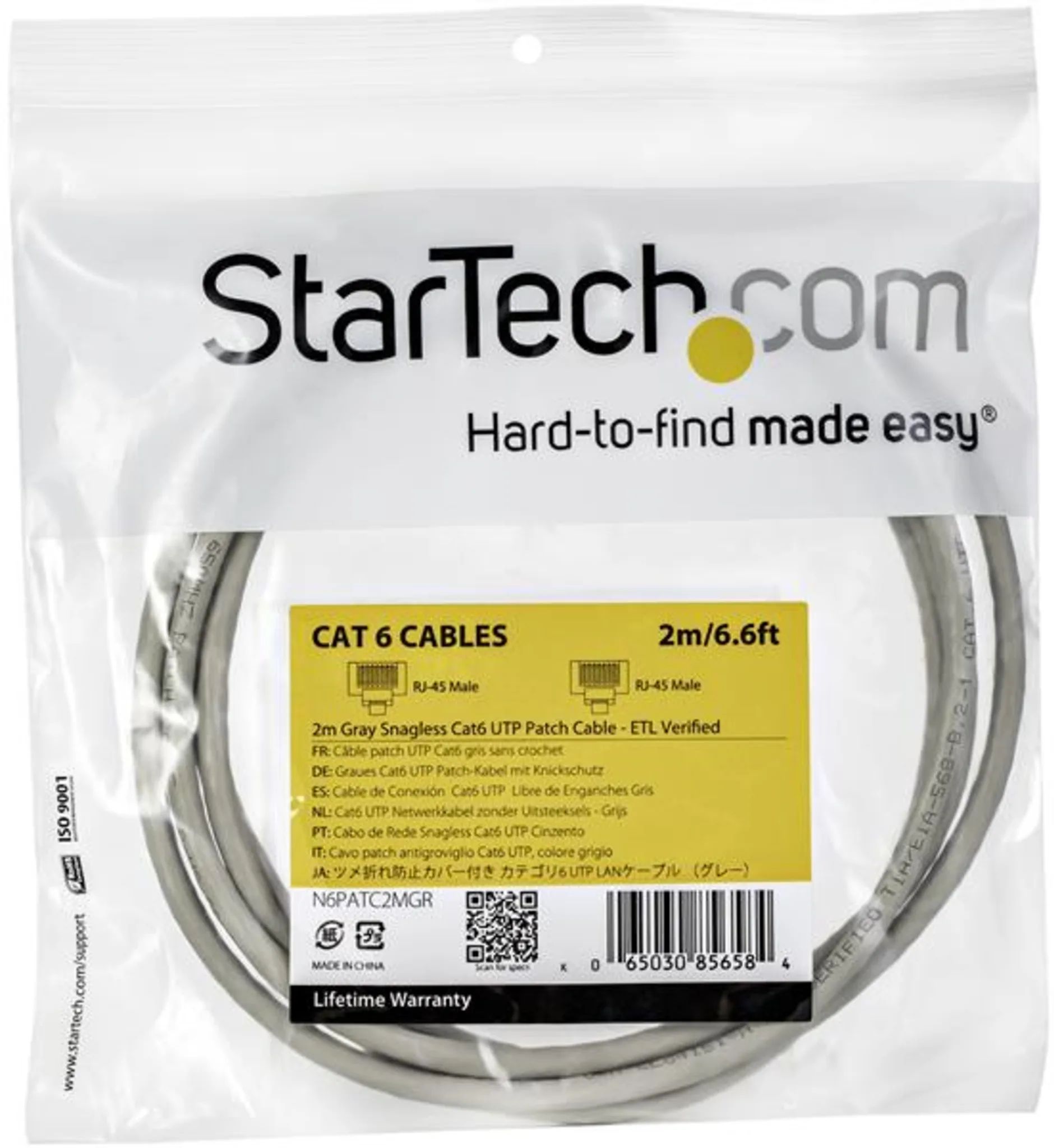 Imagen 3 de Cable de Red StarTech CAT6 GigE Ethernet RJ-45 sin Enganche 2mts Color Gris