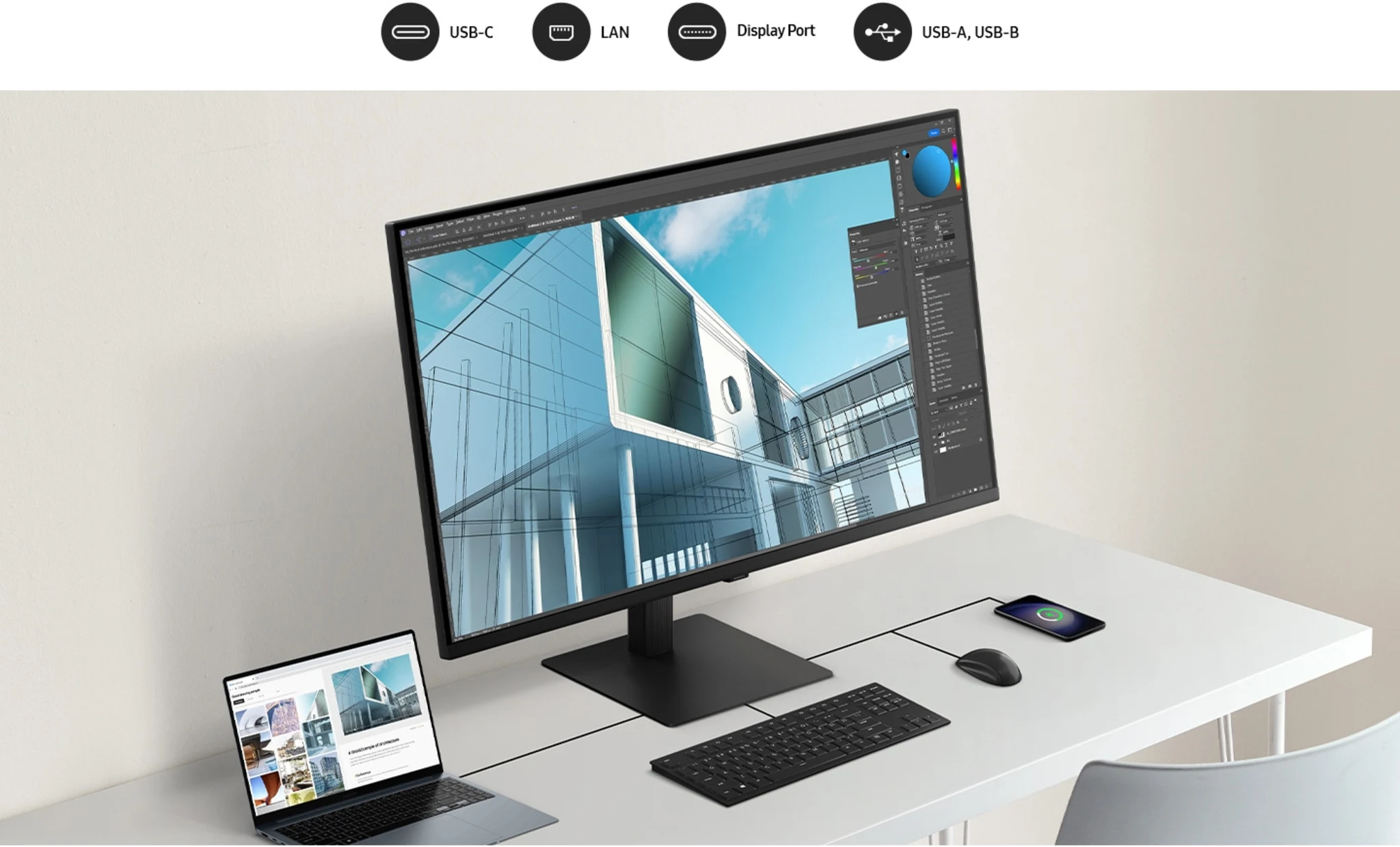 Imagen 21 de Monitor Samsung ViewFinity S8 37" 4K UHD USB-C DP HDMI RJ45 Altura Ajustable