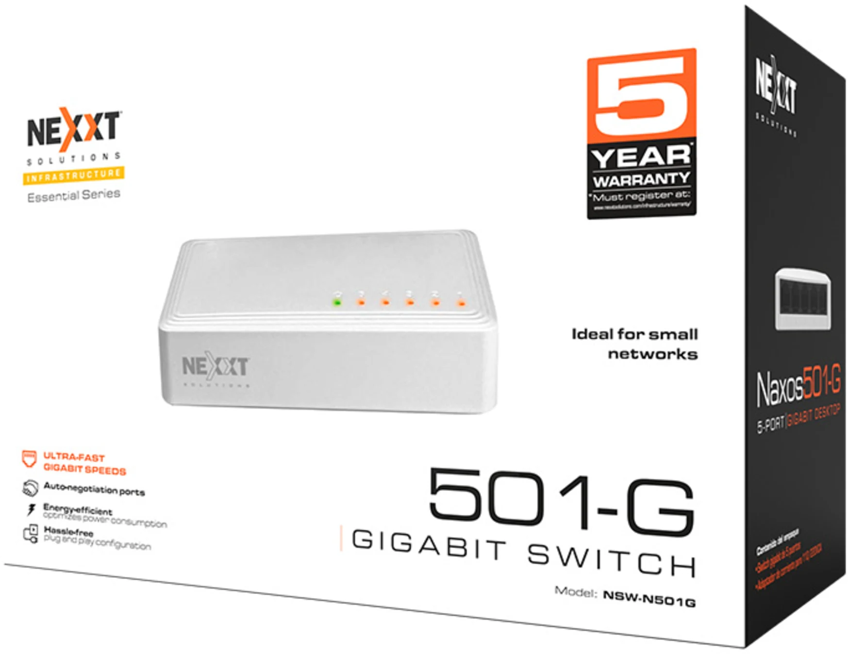 Imagen 4 de Switch Nexxt NSW-N501G, 5 Puertos Gigabit Ethernet 1Gbps 110/220V