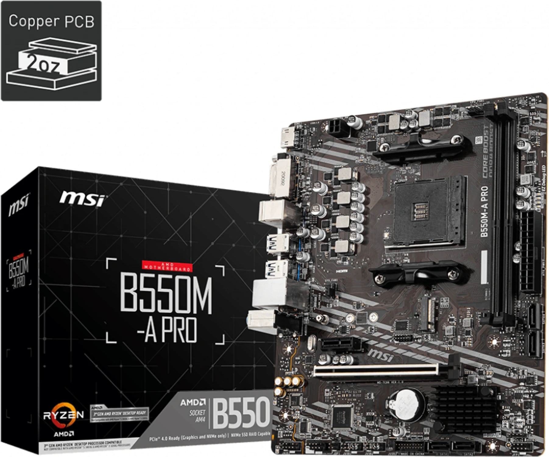 Imagen 0 de Tarjeta Madre MSI B550M-A PRO Chipset B550 Socket AM4 DDR4 M.2 HDMI LAN mATX