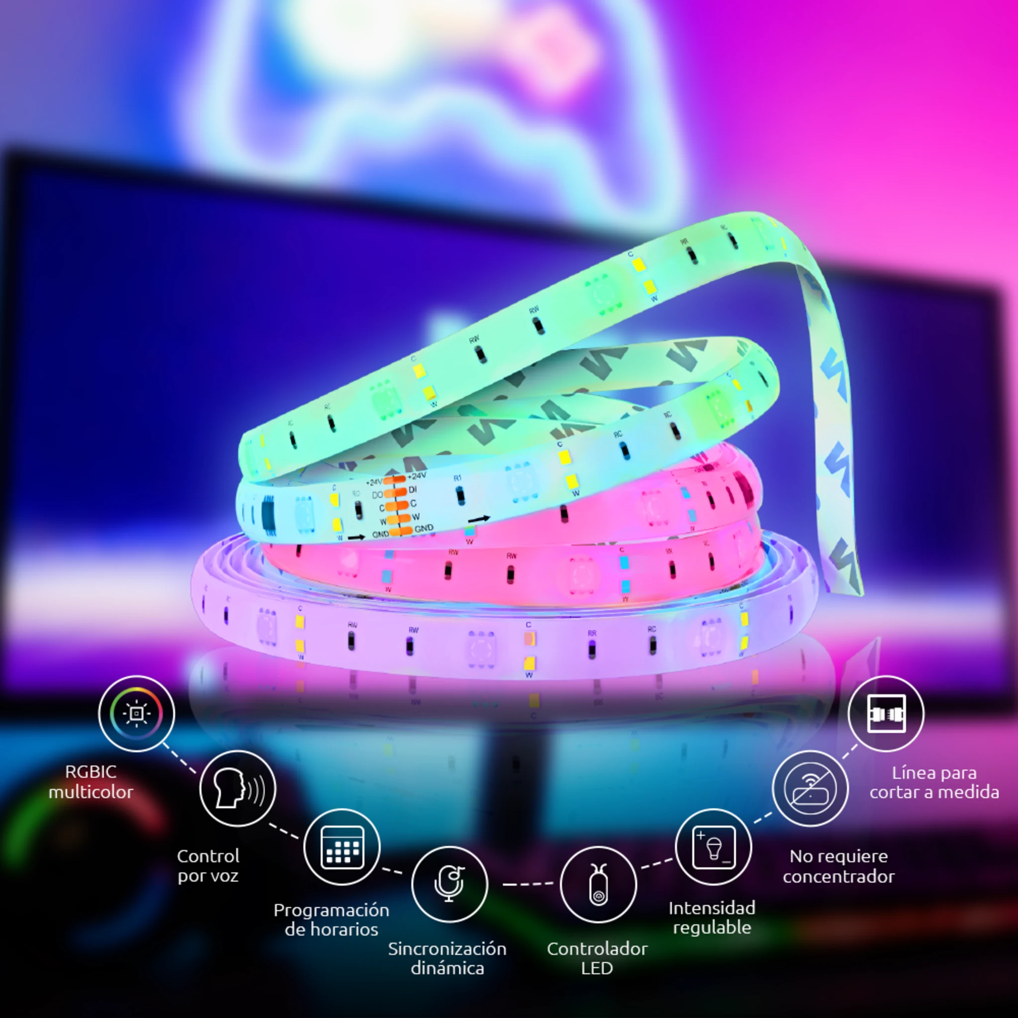 Imagen 1 de Cinta LED Smart Nexxt NHB-S613, RGBIC LED Strip 5m Smart Home