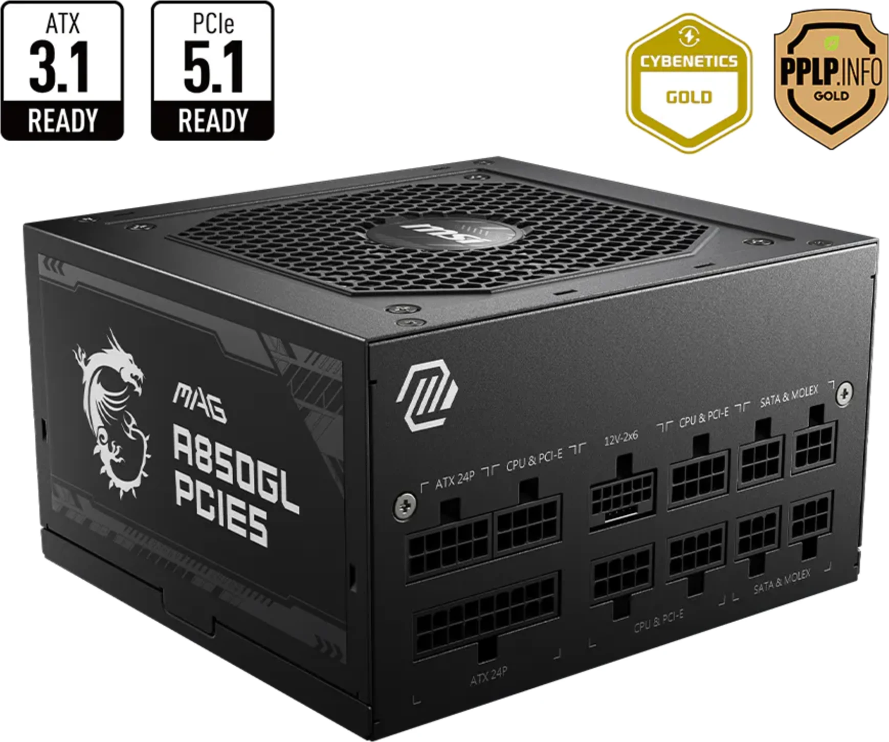Imagen 0 de Fuente de Poder MSI MAG A850GL 850W 80 Plus Gold Full Modular PFC act. ATX Negro