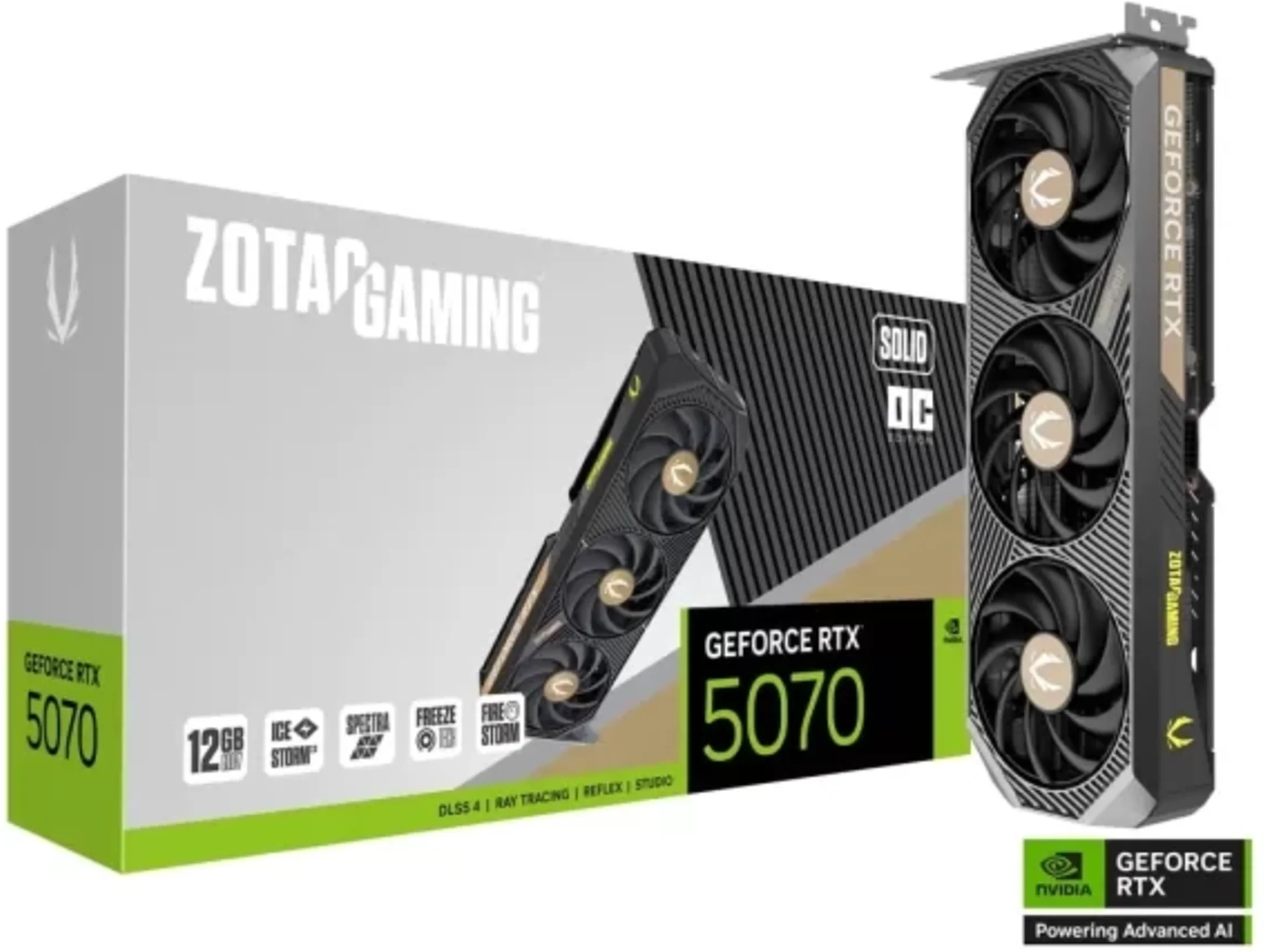 Imagen 0 de Tarjeta de Video Zotac GAMING GF RTX 5070 SOLID OC 12GB GDDR7 3*DP HDMI PCIe5.0 (Nuevo Caja Abierta)