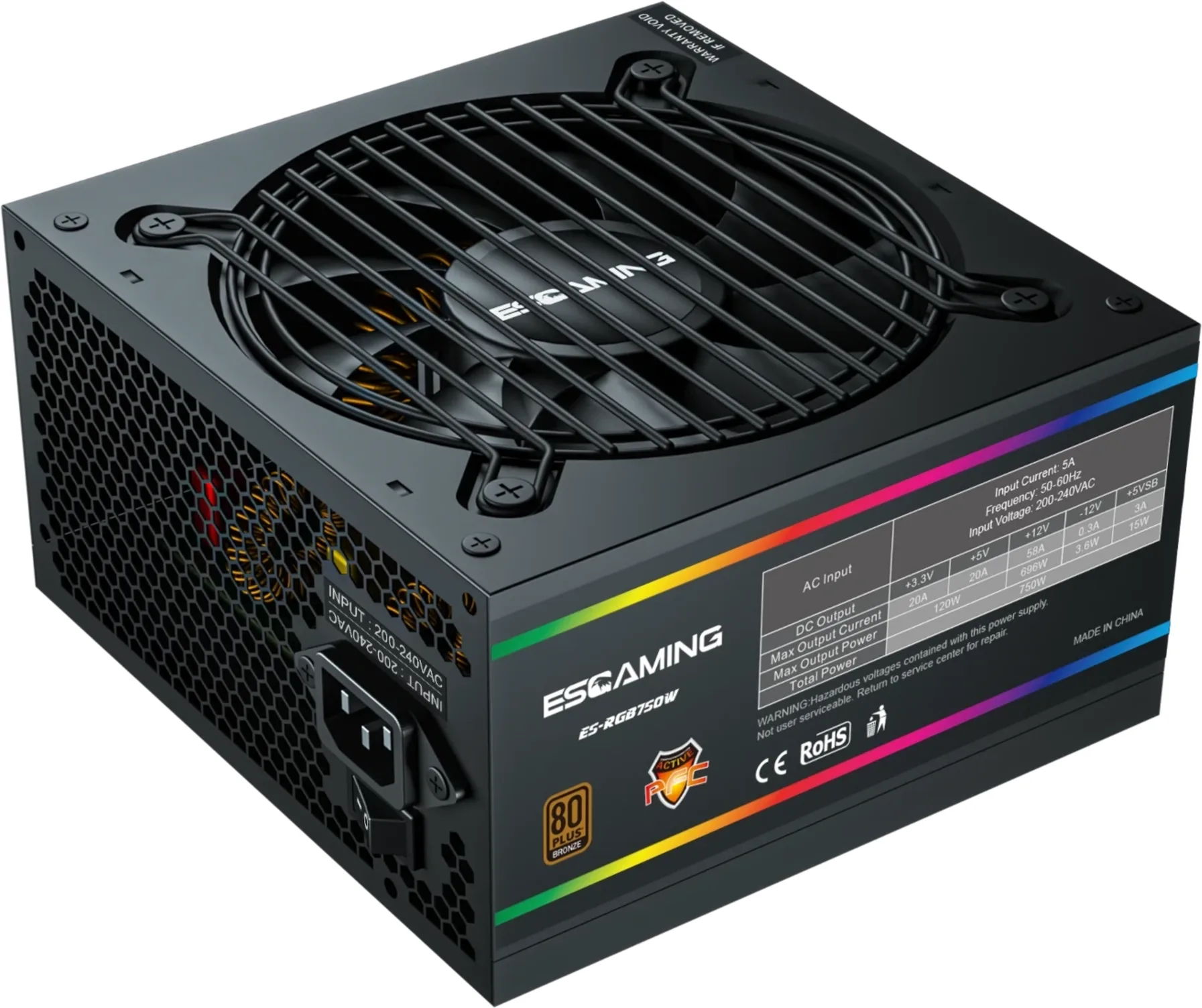 Imagen 5 de FUENTE PODER 750W/80 PLUS GOLD CERTIFICADA ES-RGB750WG ESGAMING