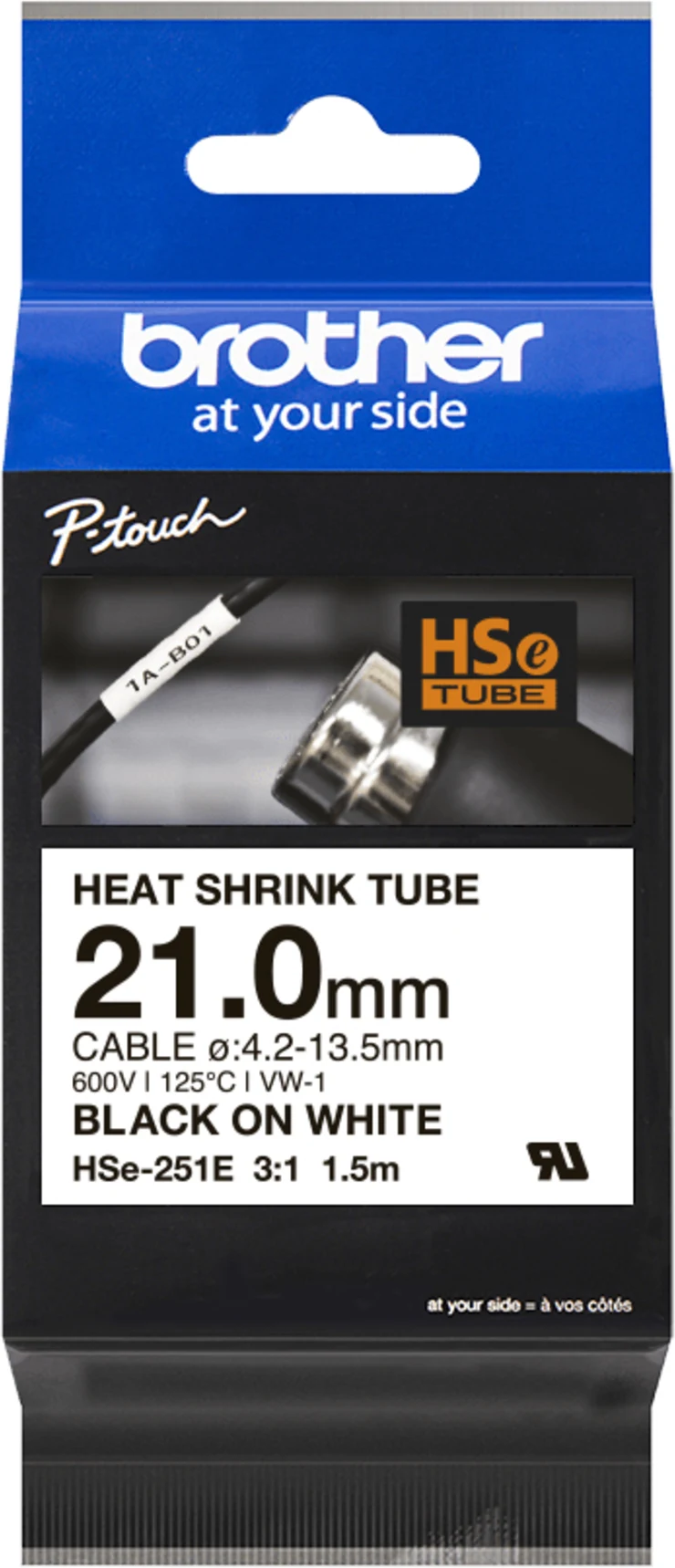 Imagen 0 de Cinta Tubo Termorretráctil para cables Brother HSE251E 21.0mm Negro Sobre Blanco
