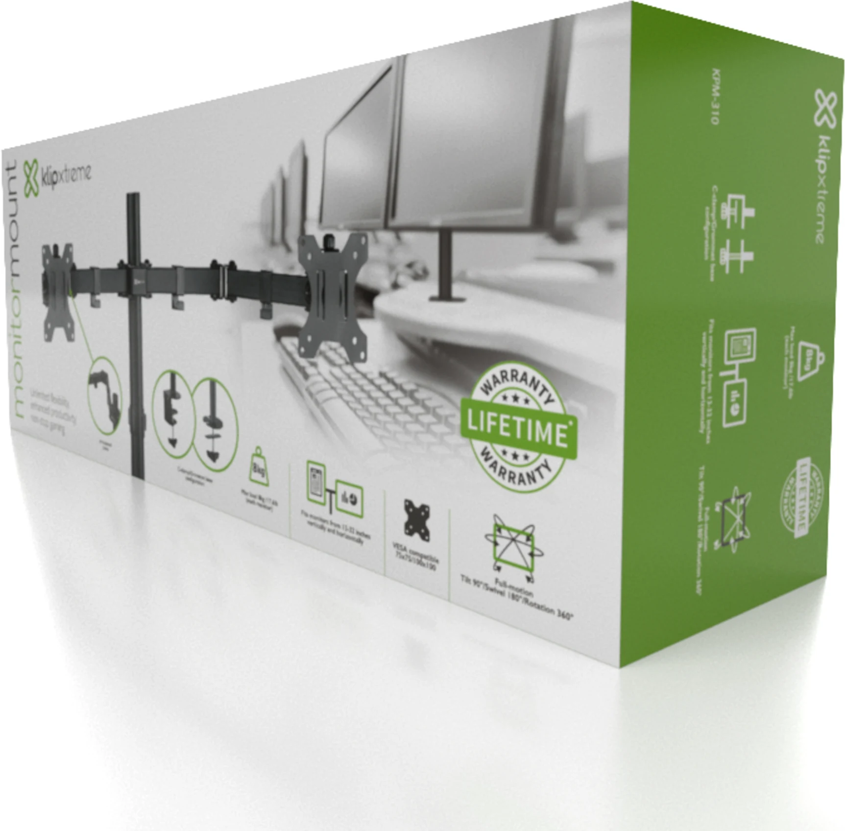 Imagen 5 de Soporte de Escritorio para 2 Monitores 13" a 32" Giro 180° Rot 360 Inc 90° KLIPX