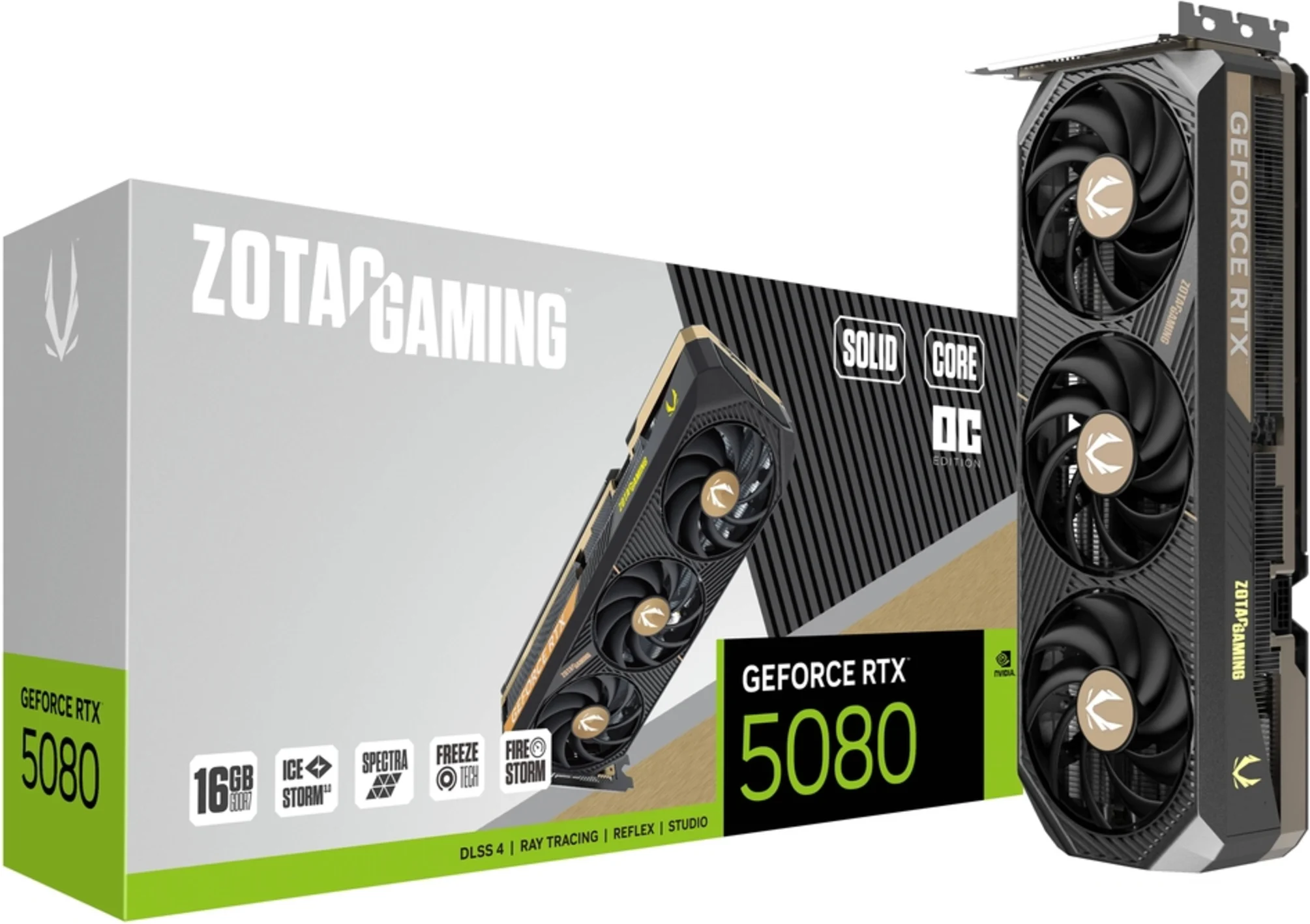 Imagen 0 de Tarjeta de Video Zotac GAMING GF RTX5080 SOLID CORE OC16GB GDDR7 DP HDMI 2.5Slot