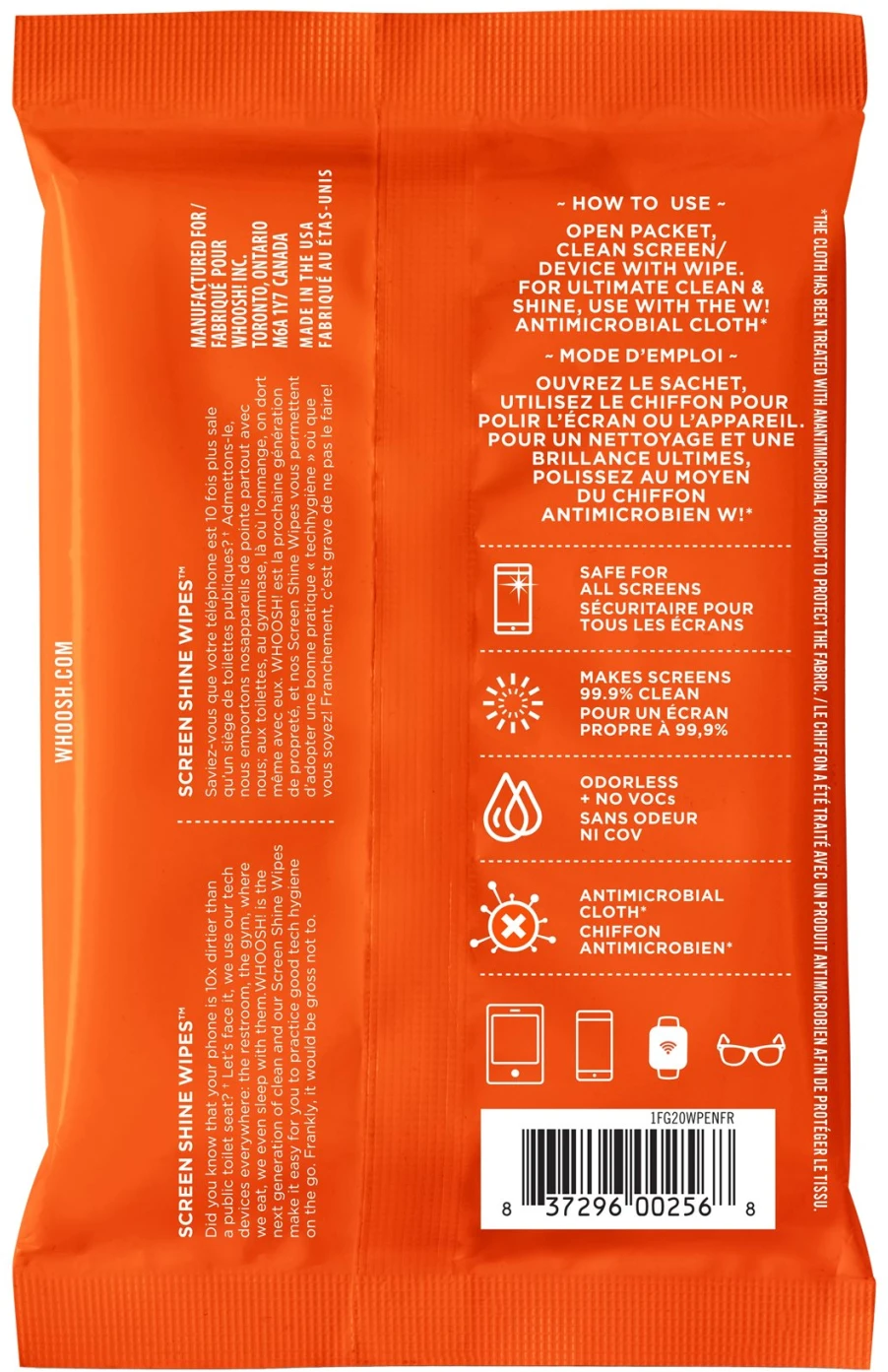 Imagen 7 de Toallitas de Limpieza para Pantallas Whoosh Screen Shine 1FG20WPENFR 20 unidades