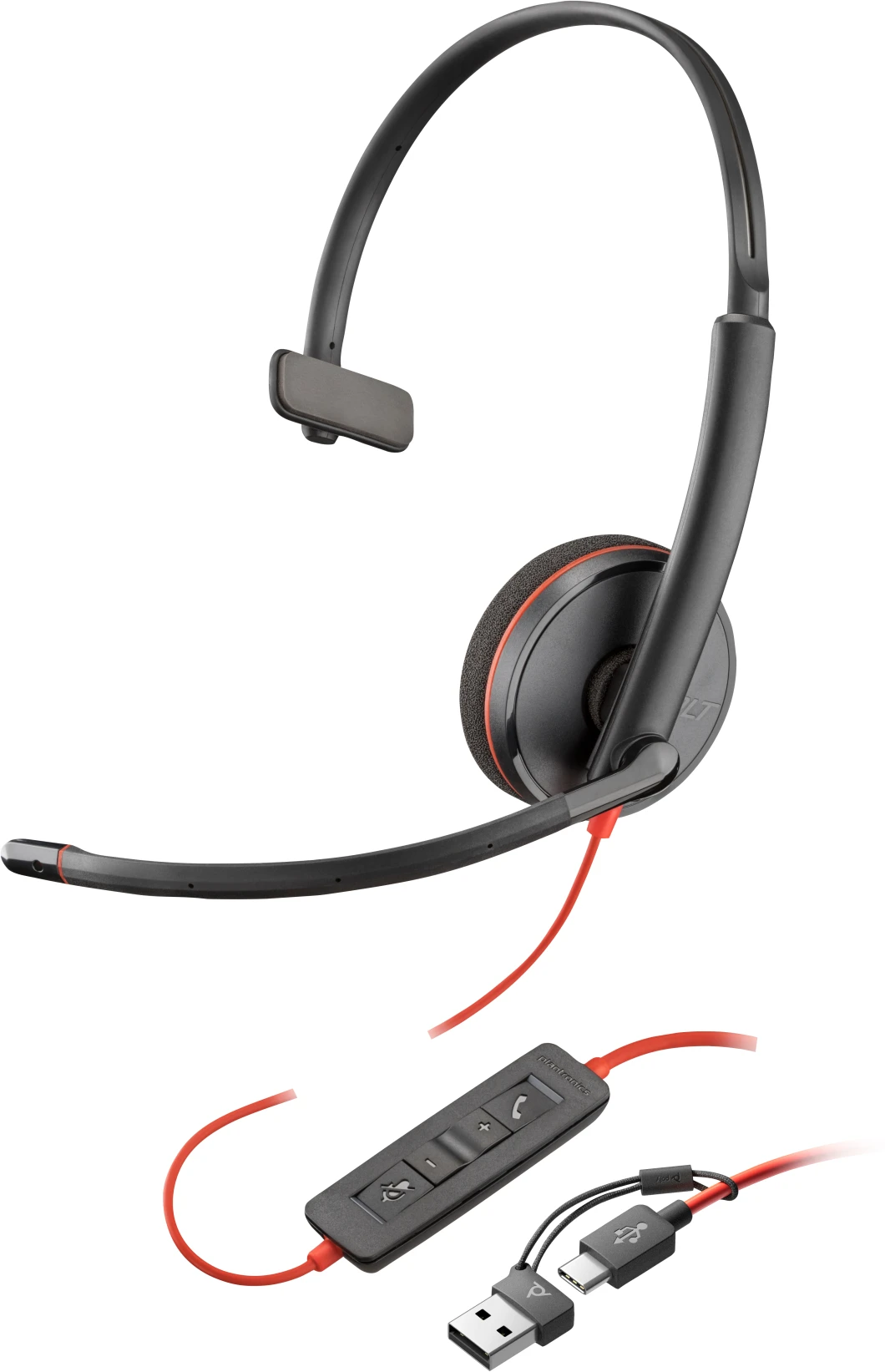 Imagen 0 de Audífonos Alámbricos Poly Blackwire 3220 USB-C 8X228AA con Mic. y Adapt. USB-A