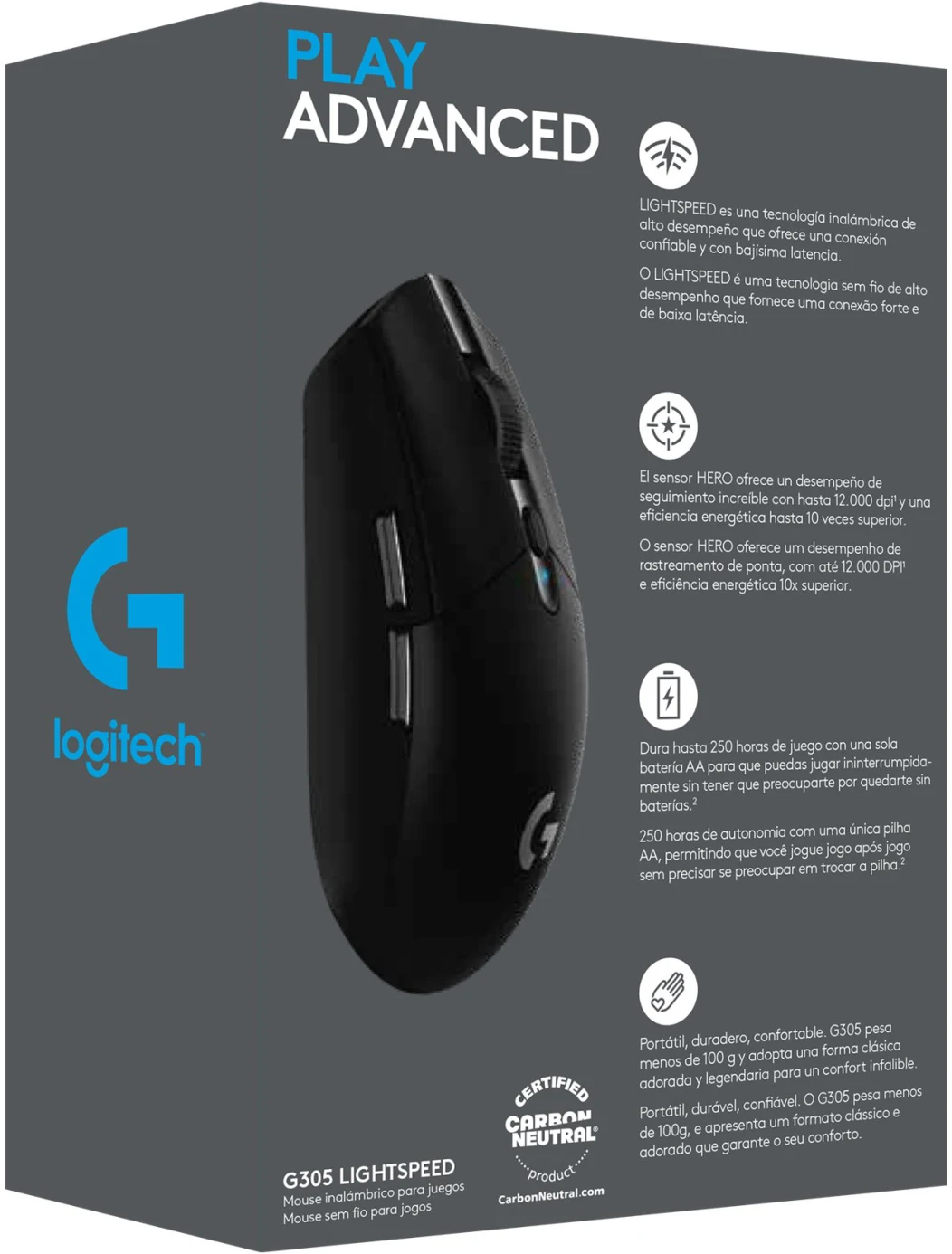 Imagen 2 de Mouse Gamer Inalámbrico Logitech G305 LigthSpeed 12000dpi 6 Botones Color Negro