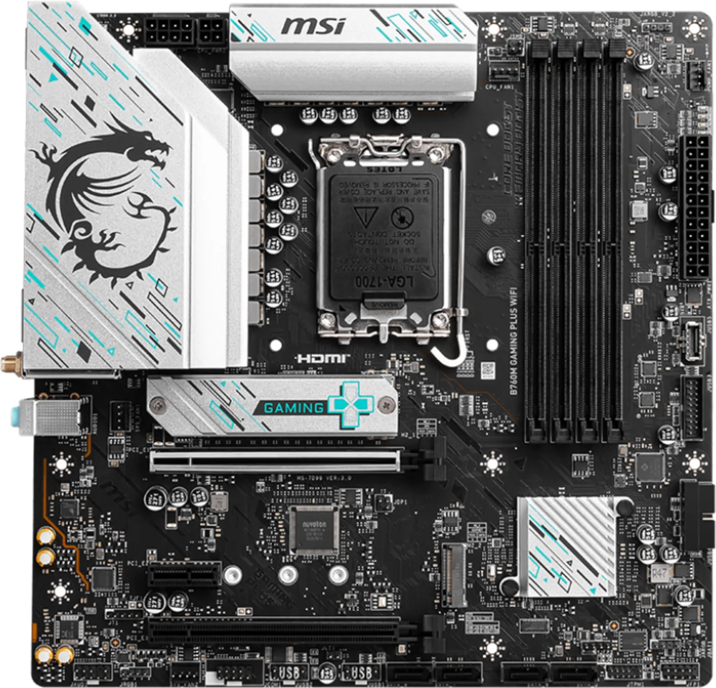 Imagen 1 de Tarjeta Madre MSI B760M GAMING PLUS WIFI LGA1700 4*DDR5 HDMI DP 2*M.2 mATX