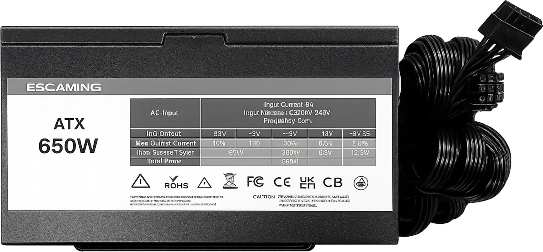 Imagen 1 de FUENTE PODER 650W/24P 2POWER/2SATA APTA I7-14700/ ES-650W BLACK 12CM FAN