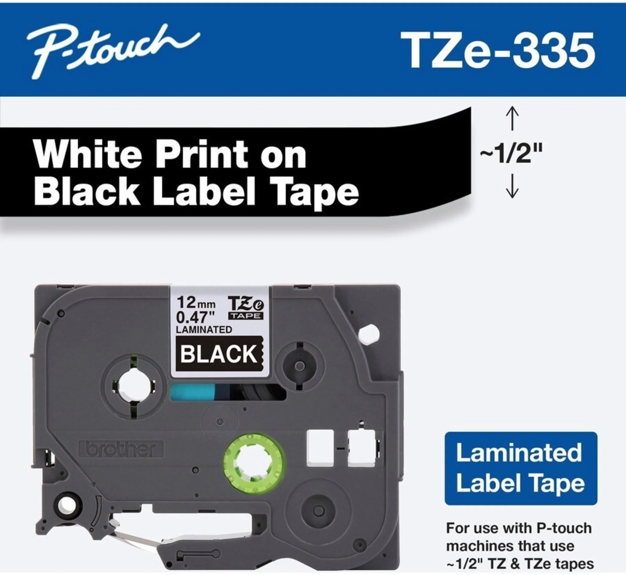 Imagen 1 de Cinta Brother TZE-335 12mm white on black industr. tape