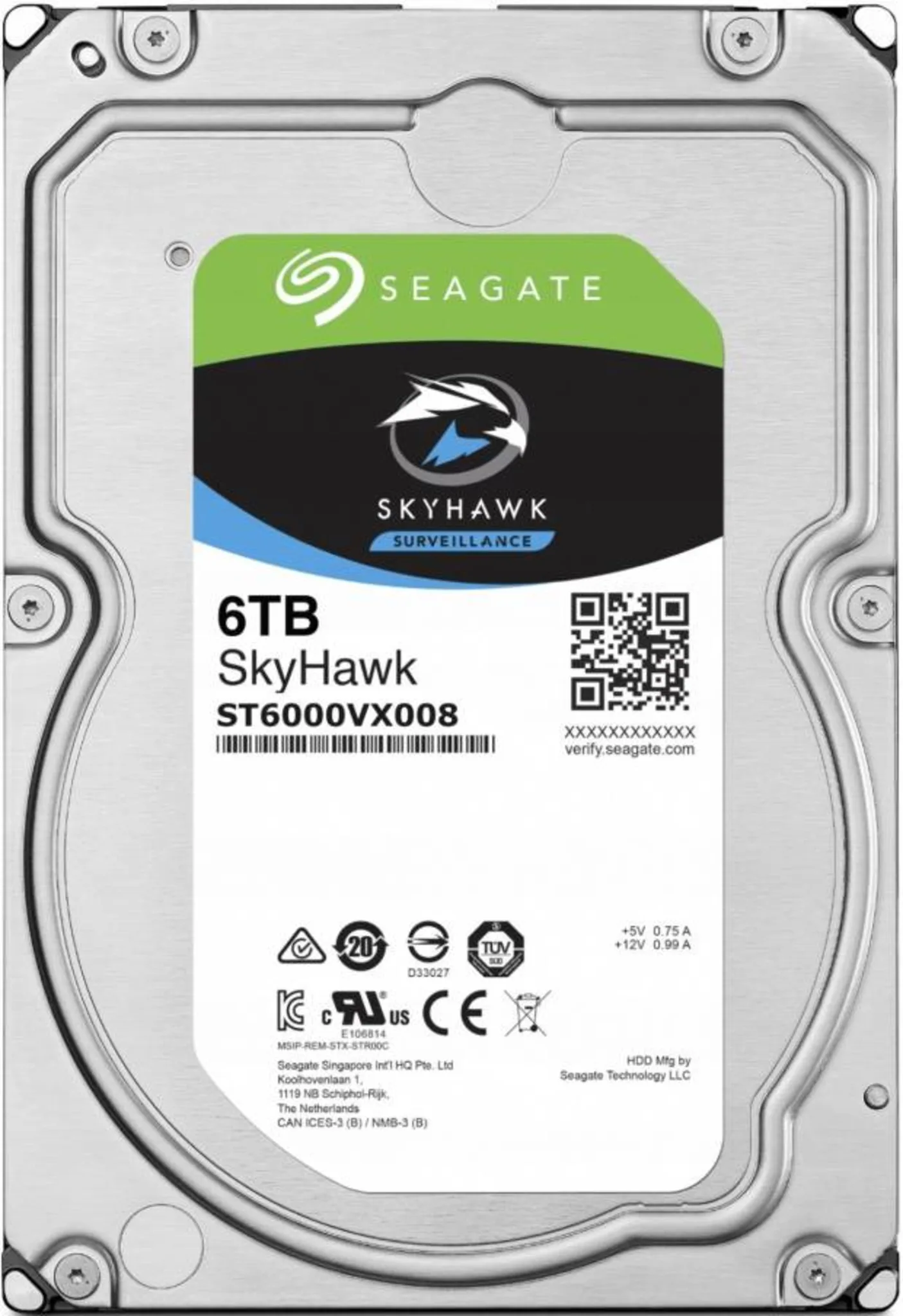Imagen 0 de Disco Duro Seagate SkyHawk 6TB 3.5" 7200RPM SATA III 6GB/s 256MB p/NVR DVR