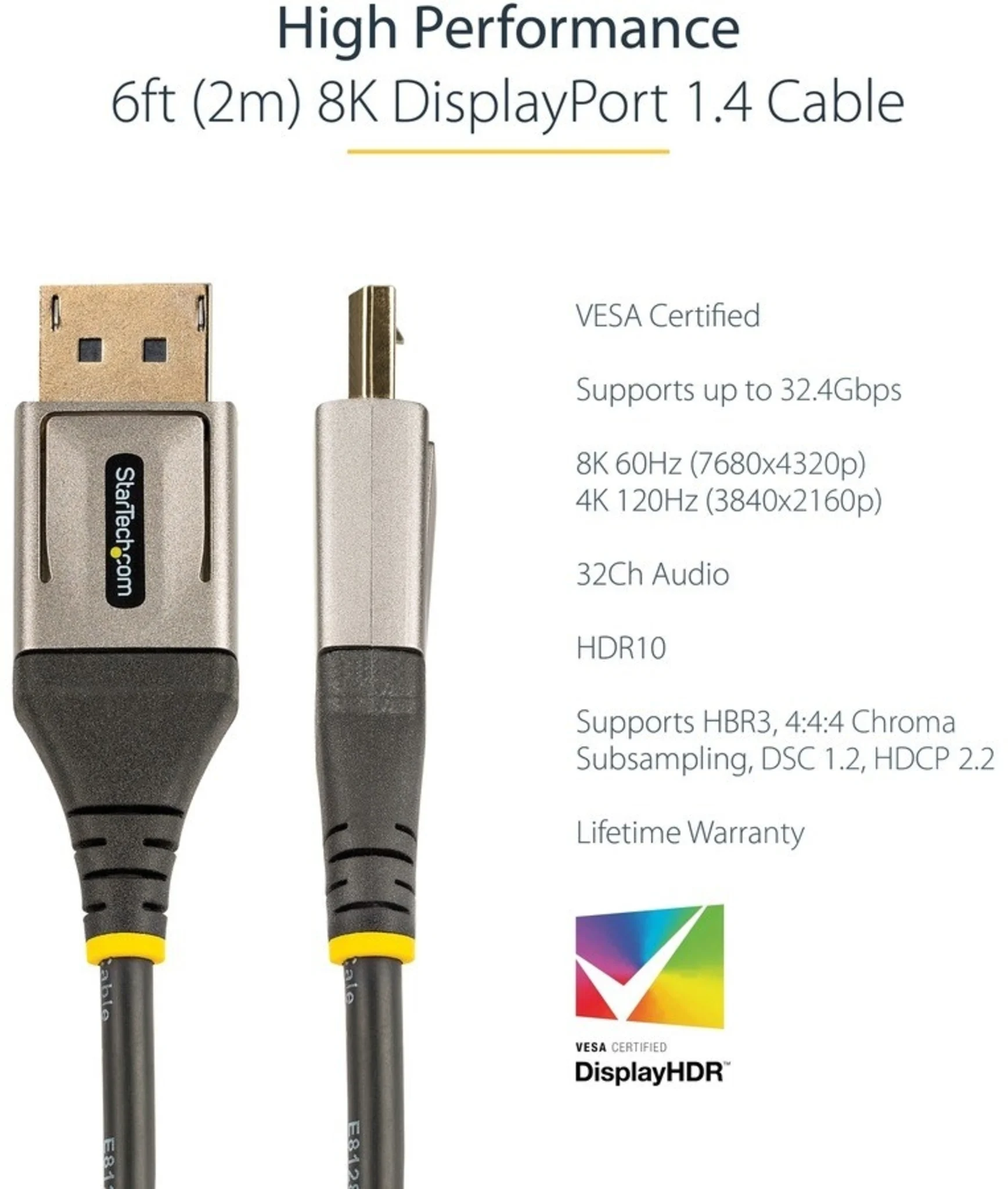 Imagen 4 de Cable DisplayPort v1.4 M/M 4K 120Hz/8K 60Hz 2mts 6ft Certified - StarTech