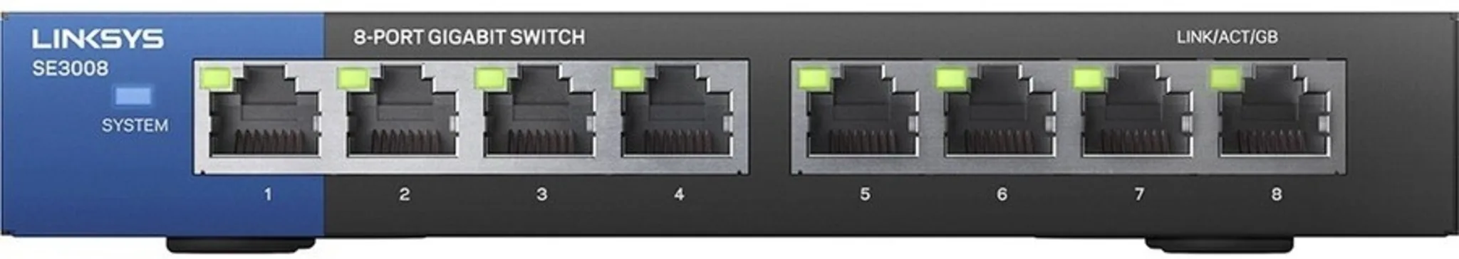 Imagen 0 de Switch Linksys SE3008 8XRJ-45 10/100/1000 Mbps 8 puertos Puertos c/ det. automát