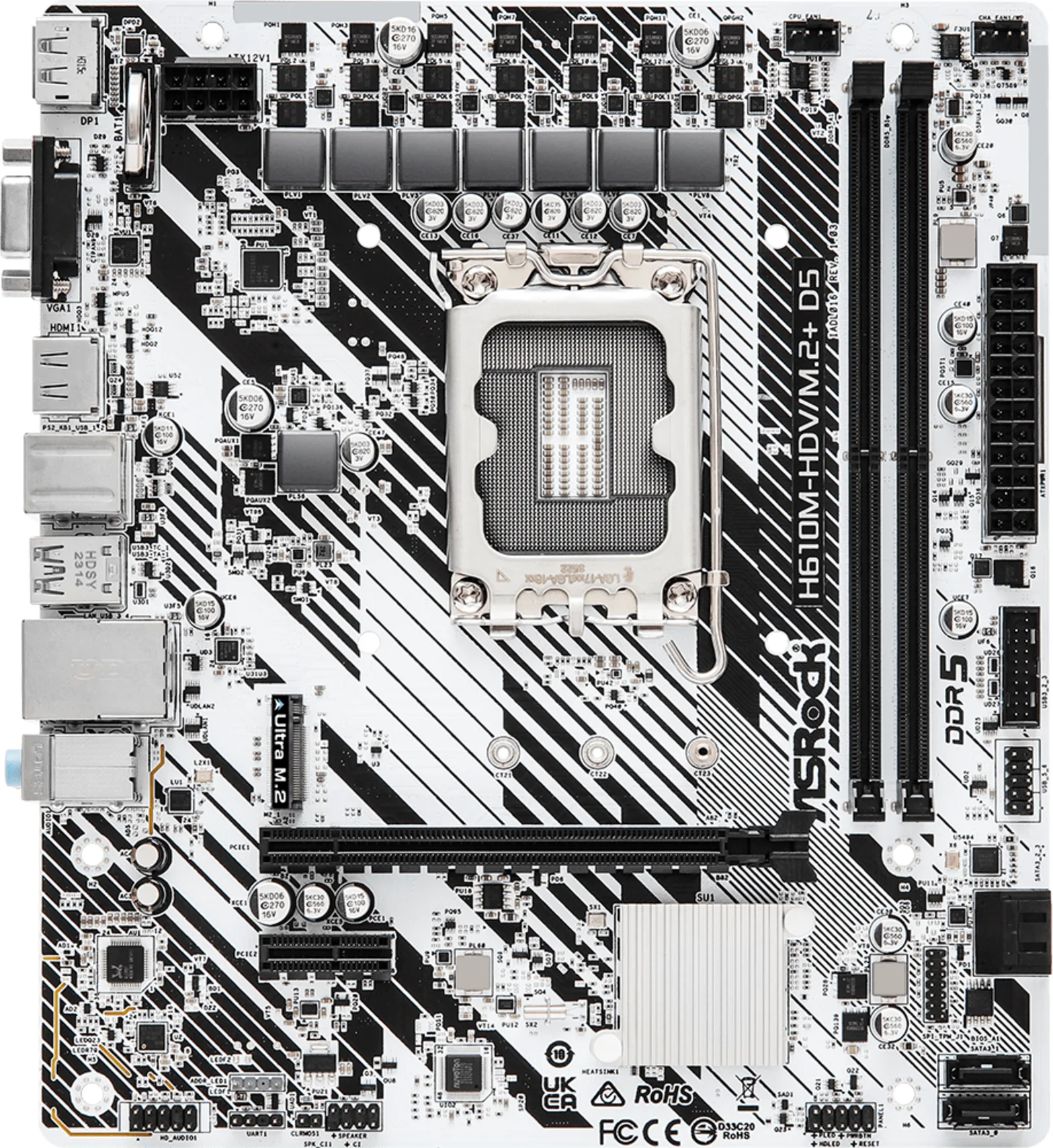 Imagen 1 de Tarjeta Madre ASRock H610M-HDV/M.2+ D5 LGA1700 2*DDR5 M.2 DP HDMI VGA mATX