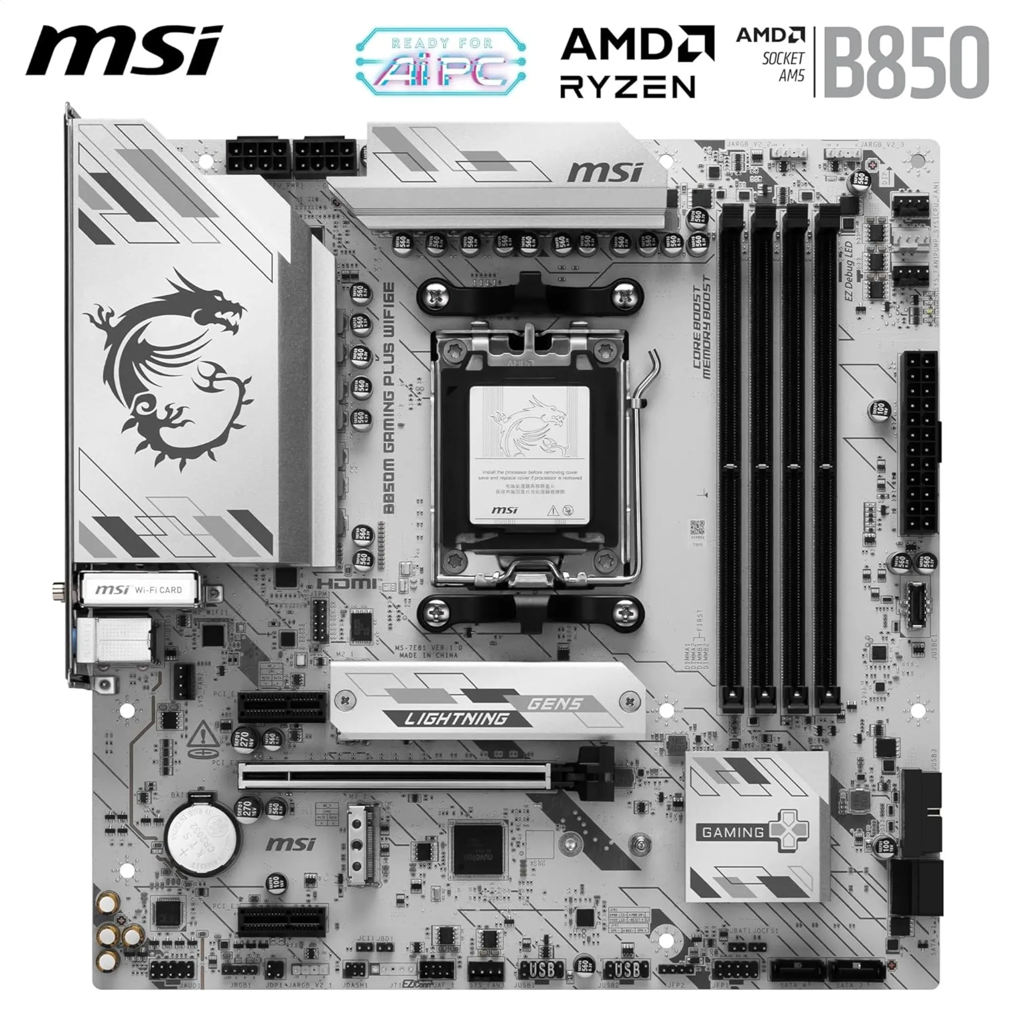 Imagen 1 de Tarjeta Madre MSI B850M GAMING WIFI6E AM5 2*DDR5 LAN 2.5G WIFI6E mATX