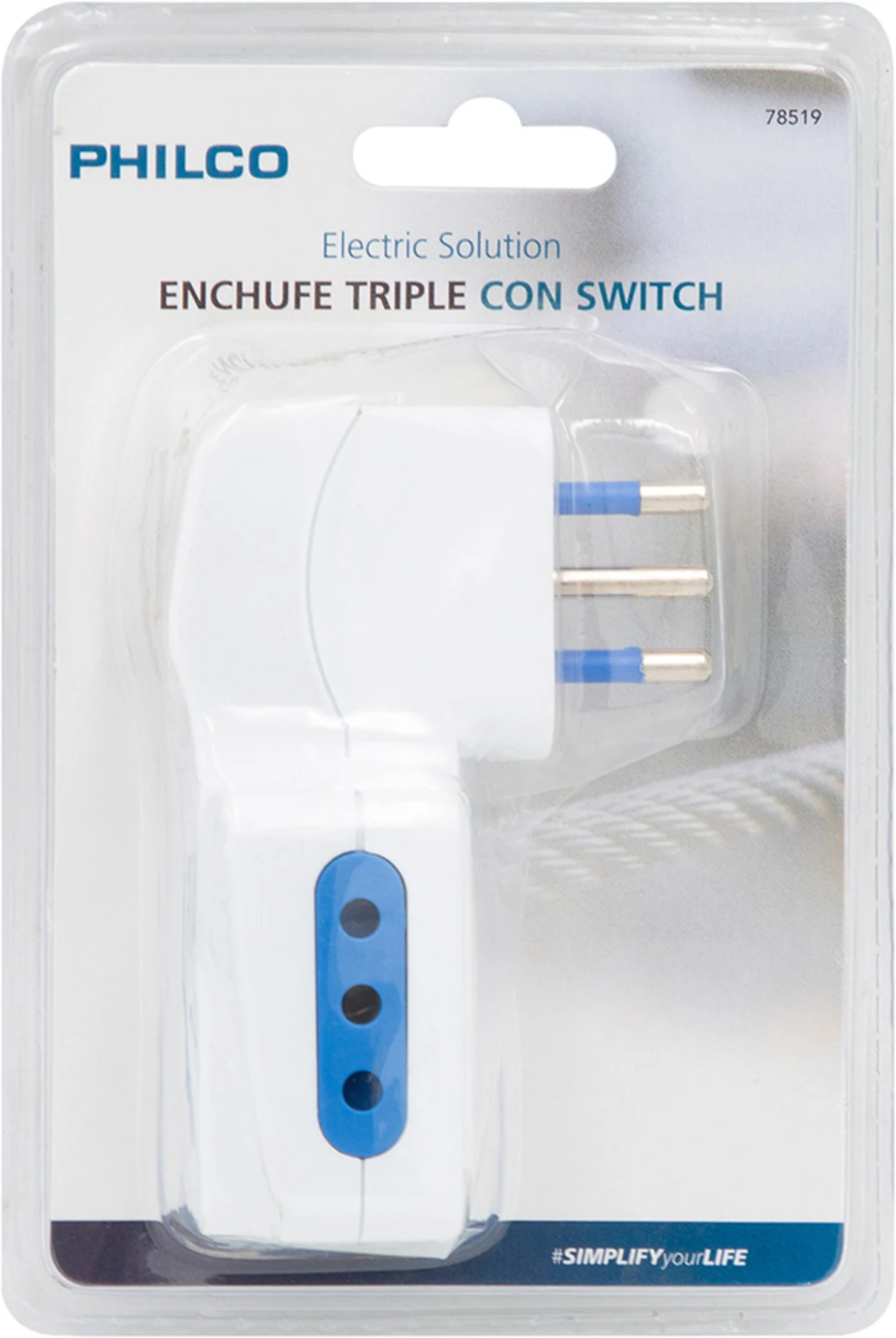 Imagen 2 de ENCHUFE TRIPLE C/SWITHCH 2P + T 10A 250V BLANCO