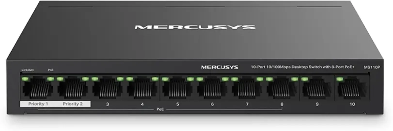Imagen 0 de Mercusys MS110P V1 - Conmutador - 10 x 10/100 (8 PoE+) - sobremesa, montaje en pared - PoE+ (65 W)