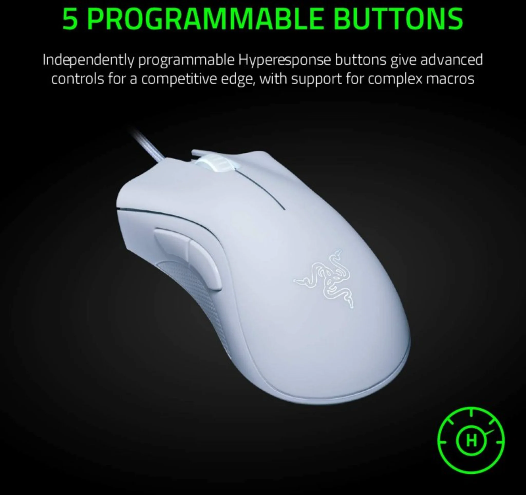 Imagen 3 de Mouse Gamer Alámbrico Razer DeathAdder Essential Ergo Óptico 6400DPI 5Btns White