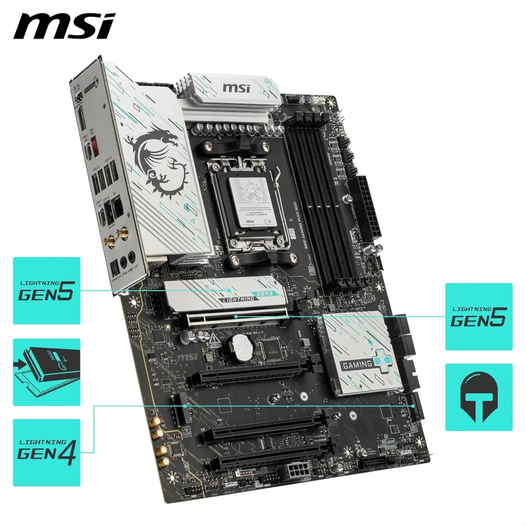 Imagen 4 de Tarjeta Madre MSI B850 GAMING PLUS WIFI Socket AM5 4*DRR5 DP 4*PCIe3*M2 WIFI 7