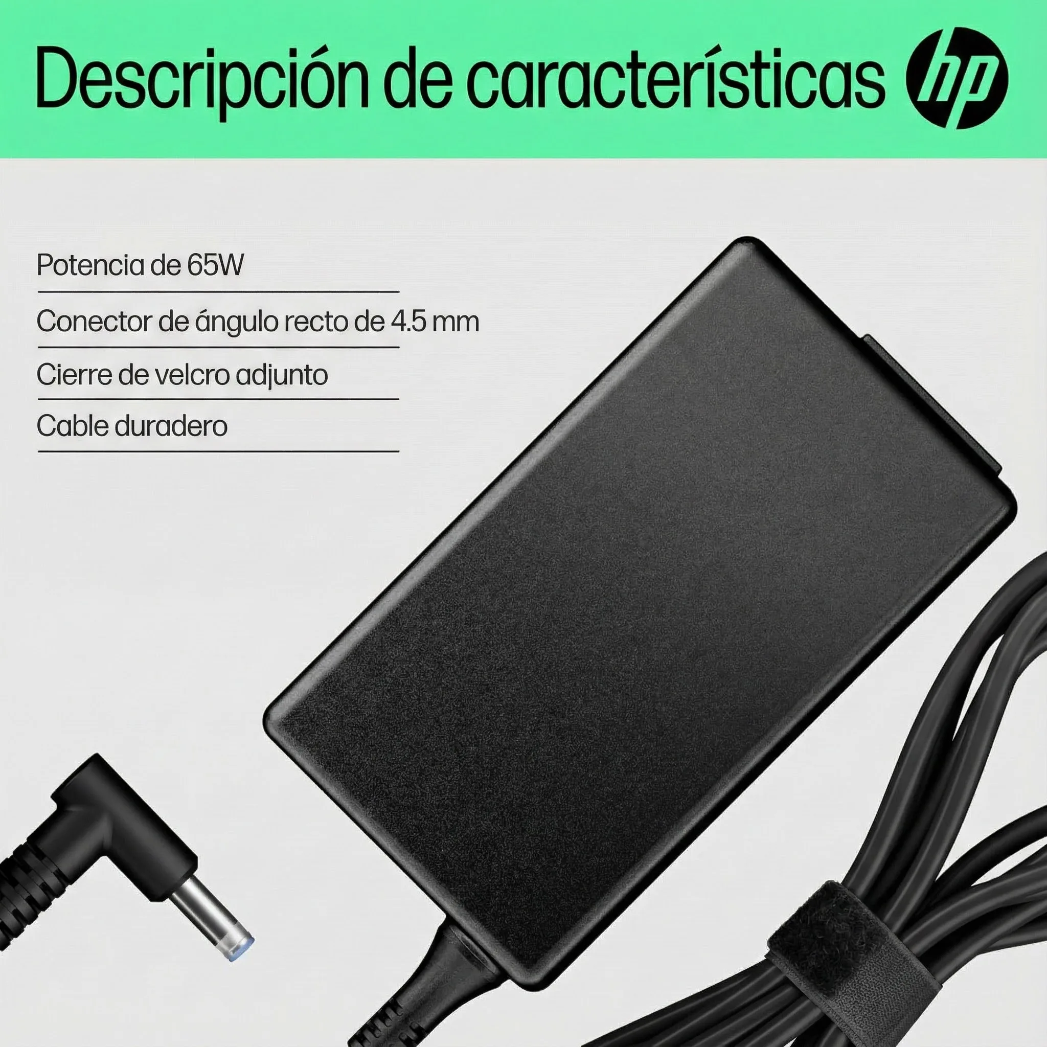 Imagen 2 de Cargador de notebook HP original inteligente de 4,5 mm de 65 W punta redonda
