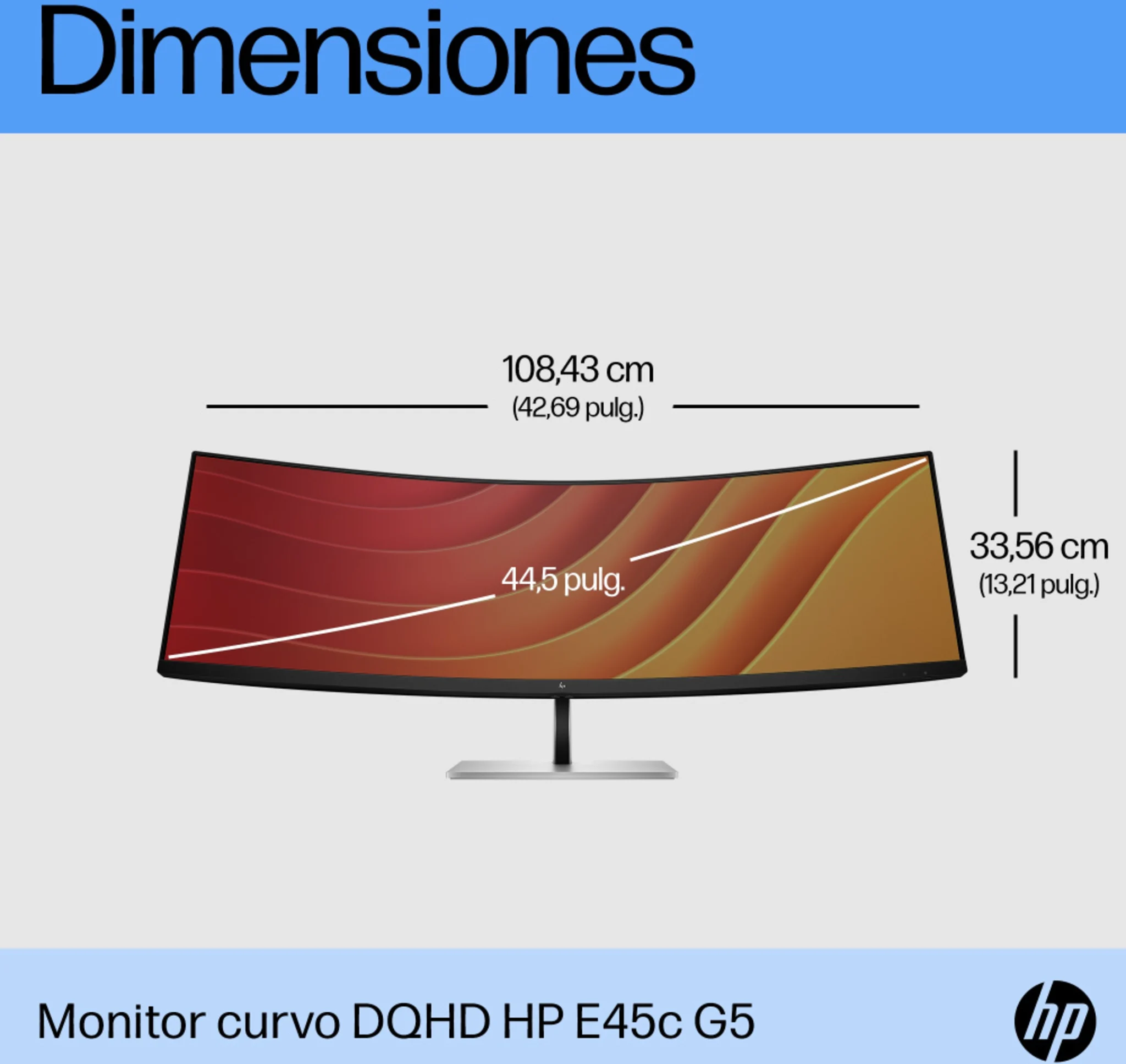 Imagen 10 de Monitor Curvo HP E45C G5 45" VA DQHD 5120*1440 DP HDMI USB-C LAN 3 ms GtG