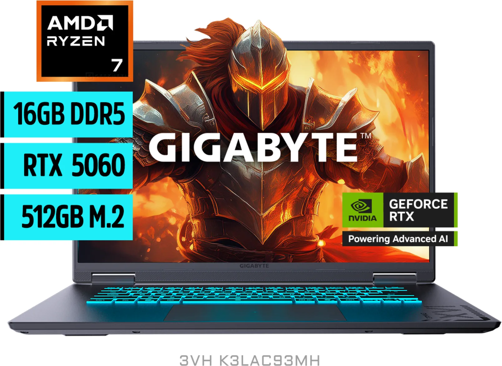 Imagen 0 de Notebook Gigabyte AMD Ryzen AI 7 260 RAM16GB SSD512GB RTX 5060 8GB 16" QHD+ W11H